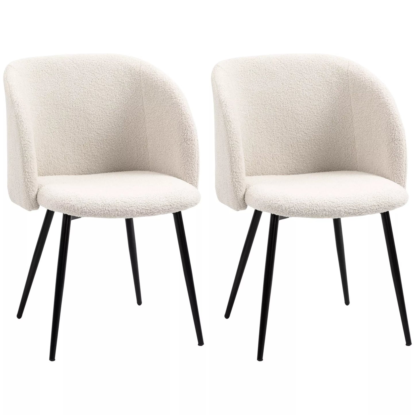 2 vnt. valgomojo kėdžių komplektas, minkštos kėdės su audinio apmušalu, virtuvės kėdės su plieninėmis kojomis, išlenkta atlošas, kreminė balta