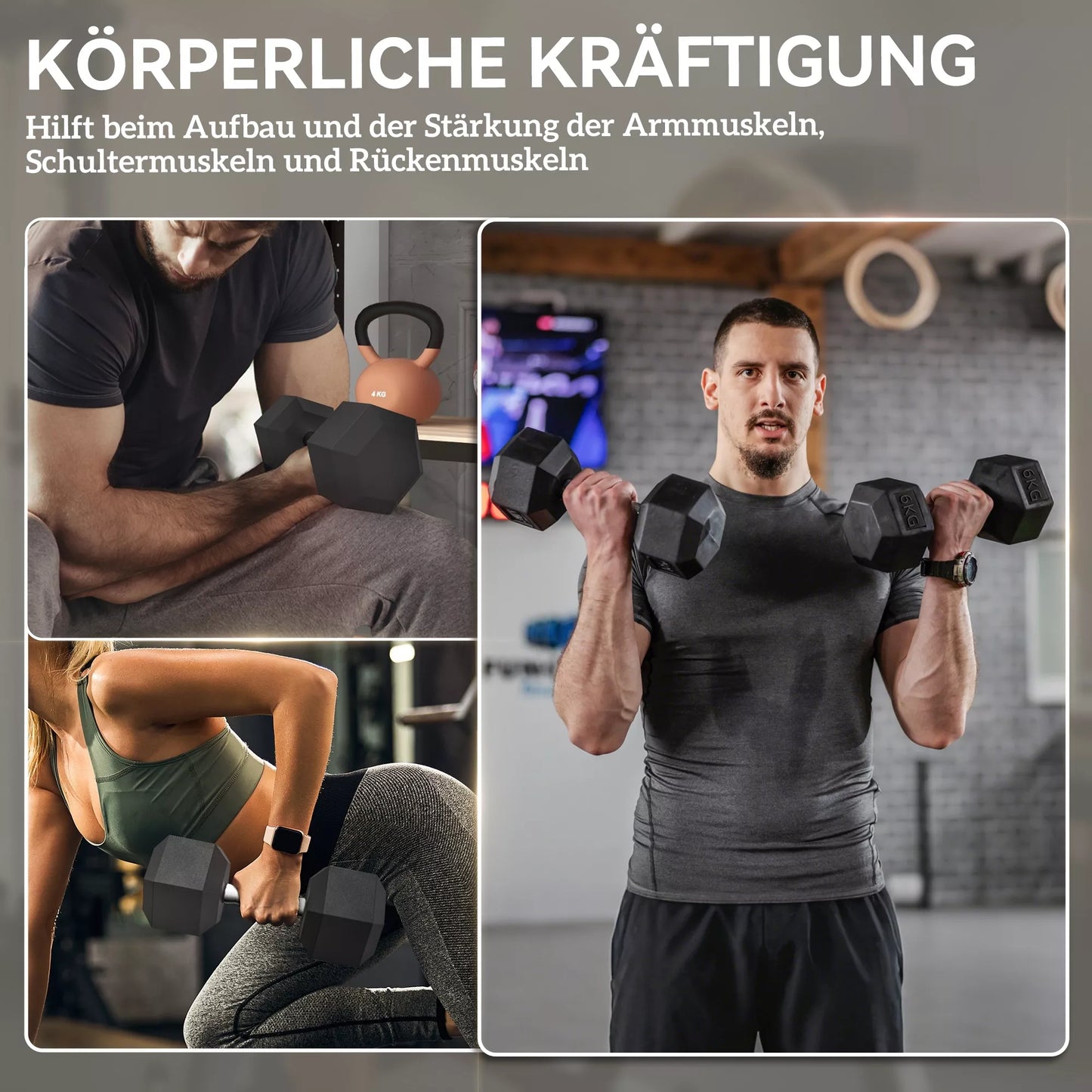 HOMCOM Šešiakampės hantelių, 2 vnt. rinkinys su rifliuota rankena, ketaus hantelių rinkinys, 2 x 6 kg, hanteliai vyrams ir moterims, namams, sporto salei, jėgos treniruotėms