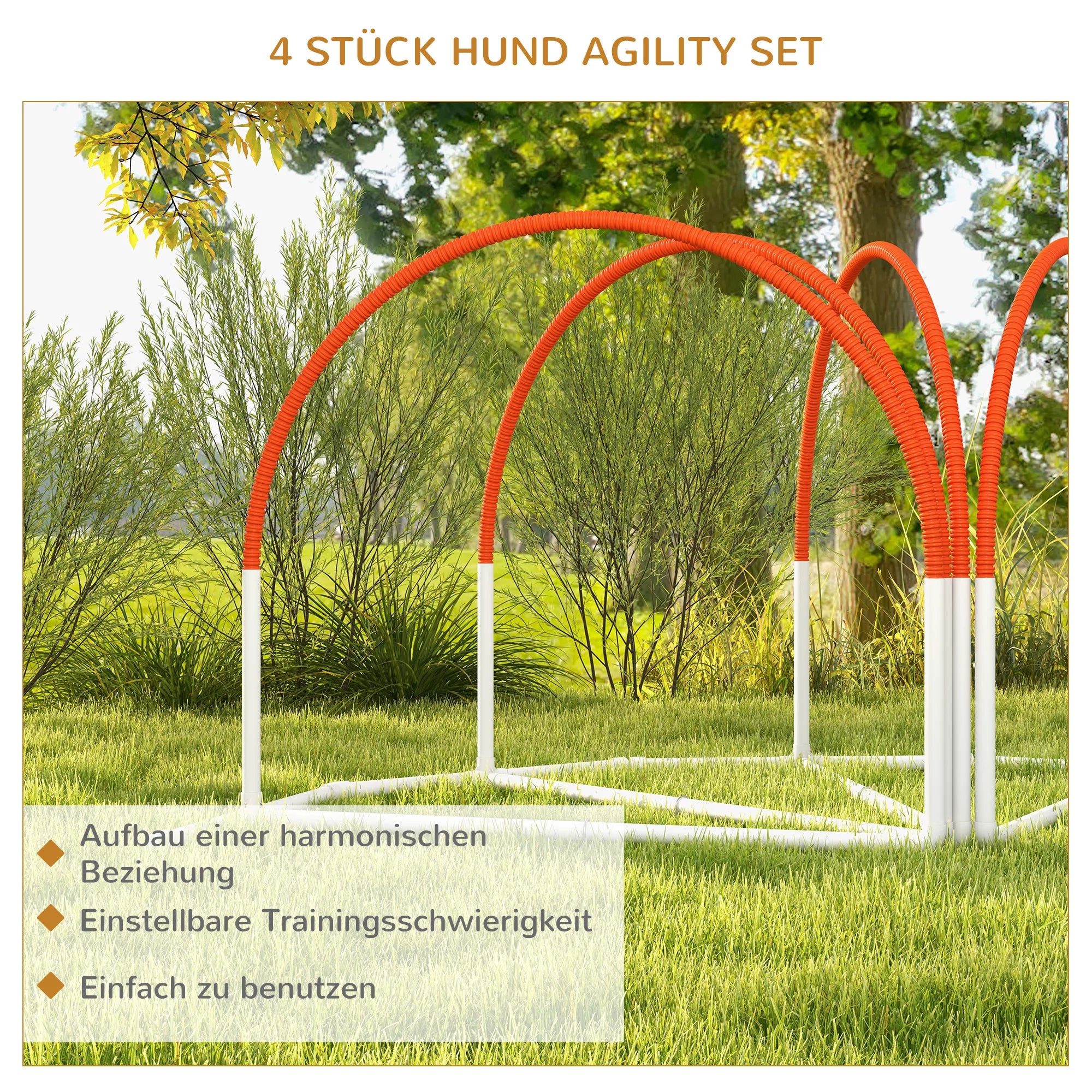 Agility rinkinys šunims, 4 dalių, su krepšiu, 89x69x99 cm, baltas–oranžinis