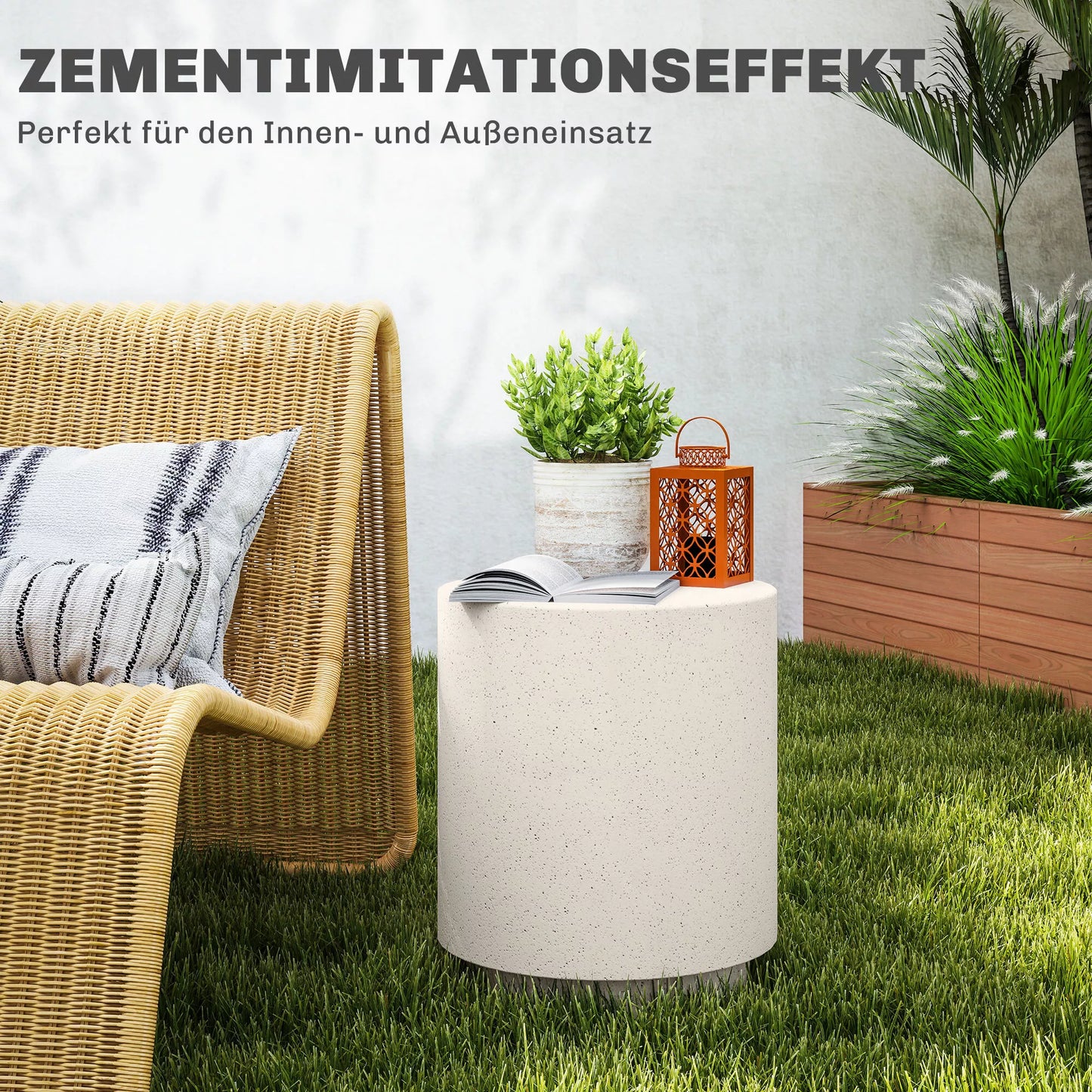 Pagalbinis staliukas su betono efektu, 37 cm x 37 cm x 43 cm, neorganinių rūdos miltelių, pilkos spalvos