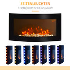 Elektrinis židinys su šildymu, sieninis židinys su LED liepsnos efektu, 7 liepsnos spalvos, 1000/2000 W, elektrinis židinys su laikmačiu, reguliuojamas termostatas, dekoratyvinis židinys su nuotolinio valdymo pultu, juodos spalvos, 89,2 cm