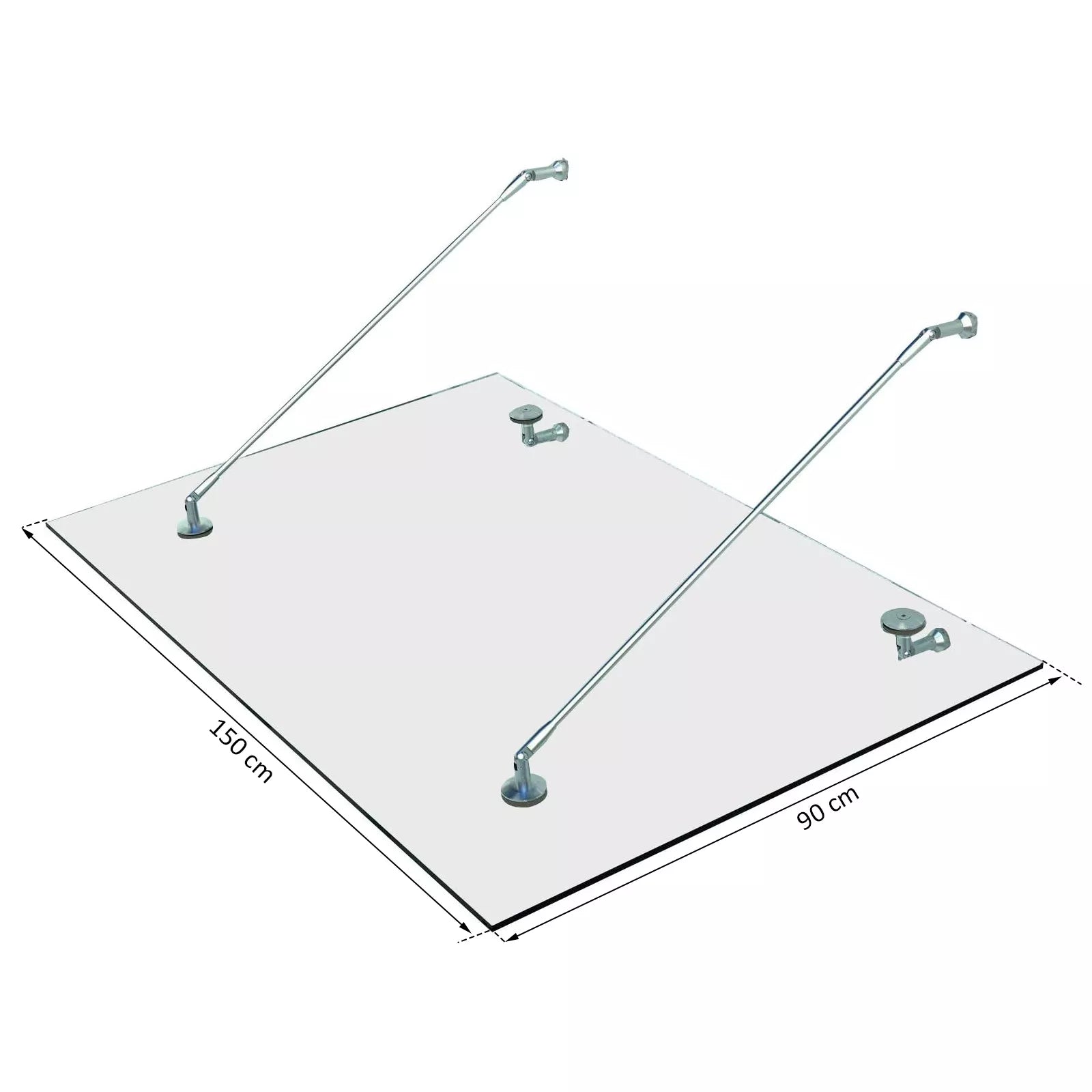 Stogelis Stiklinis stogelis Durų stogelis, grūdintas stiklas, 304 nerūdijantis plienas Skaidrus stiklas 150 x 90 cm