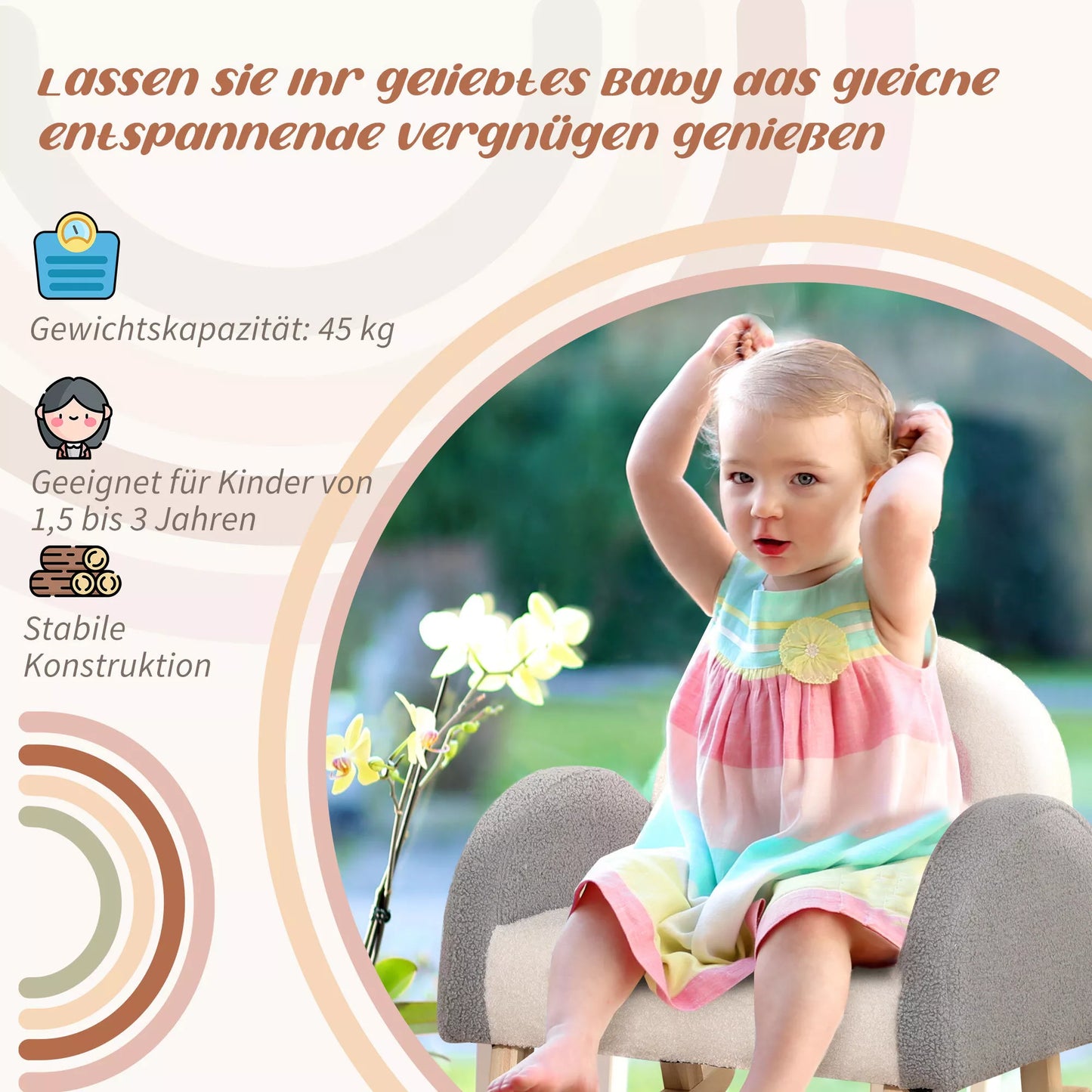 Supamas krėslas mažyliams, mielas dizainas, dirbtinio avikailio imitacija, Eukalipto mediena, 50 x 45 x 44 cm, pilka+rožinė+kreminė