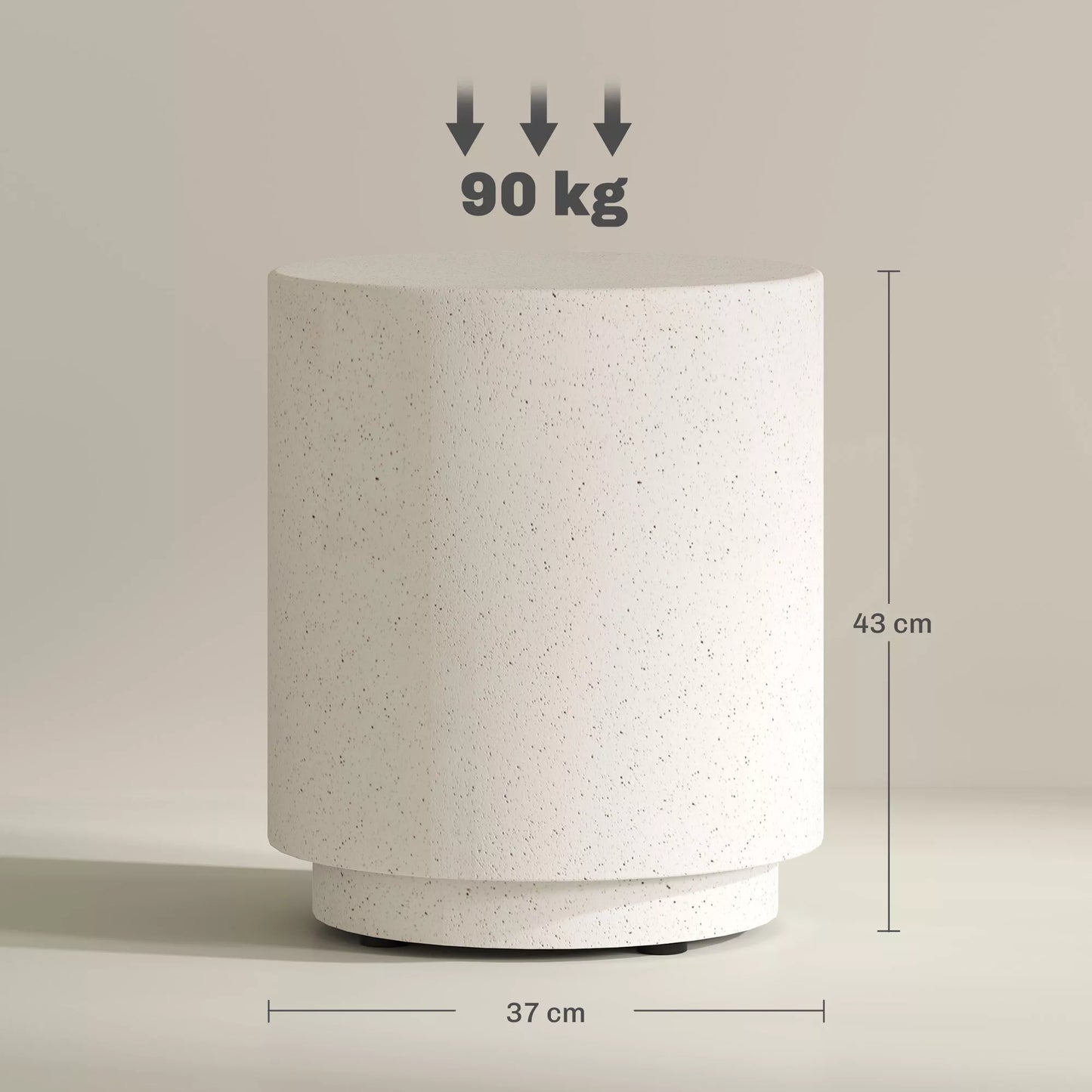 Pagalbinis staliukas su betono efektu, 37 cm x 37 cm x 43 cm, neorganinių rūdos miltelių, pilkos spalvos