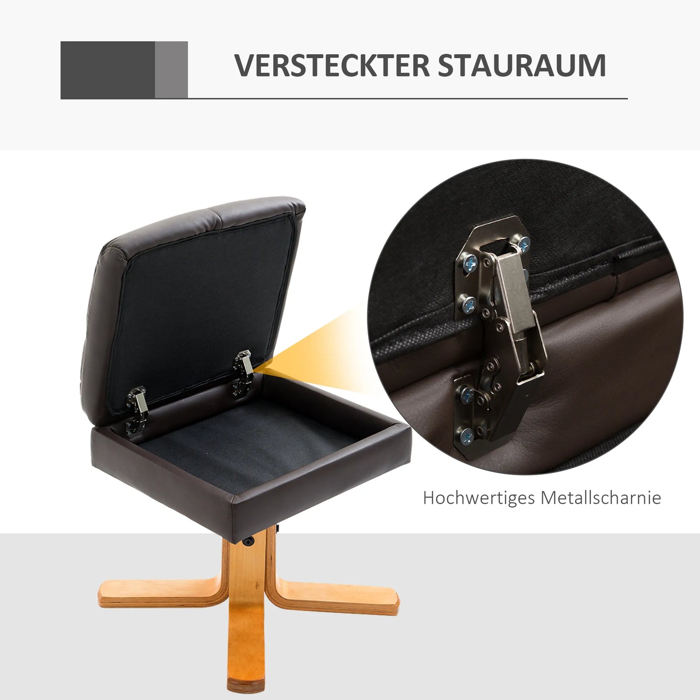 Relaksacinis krėslas su pufiku, 360° pasukamas TV krėslas su gulėjimo funkcija, skaitymo krėslas miegamajam, svetainei, dirbtinė oda, ruda