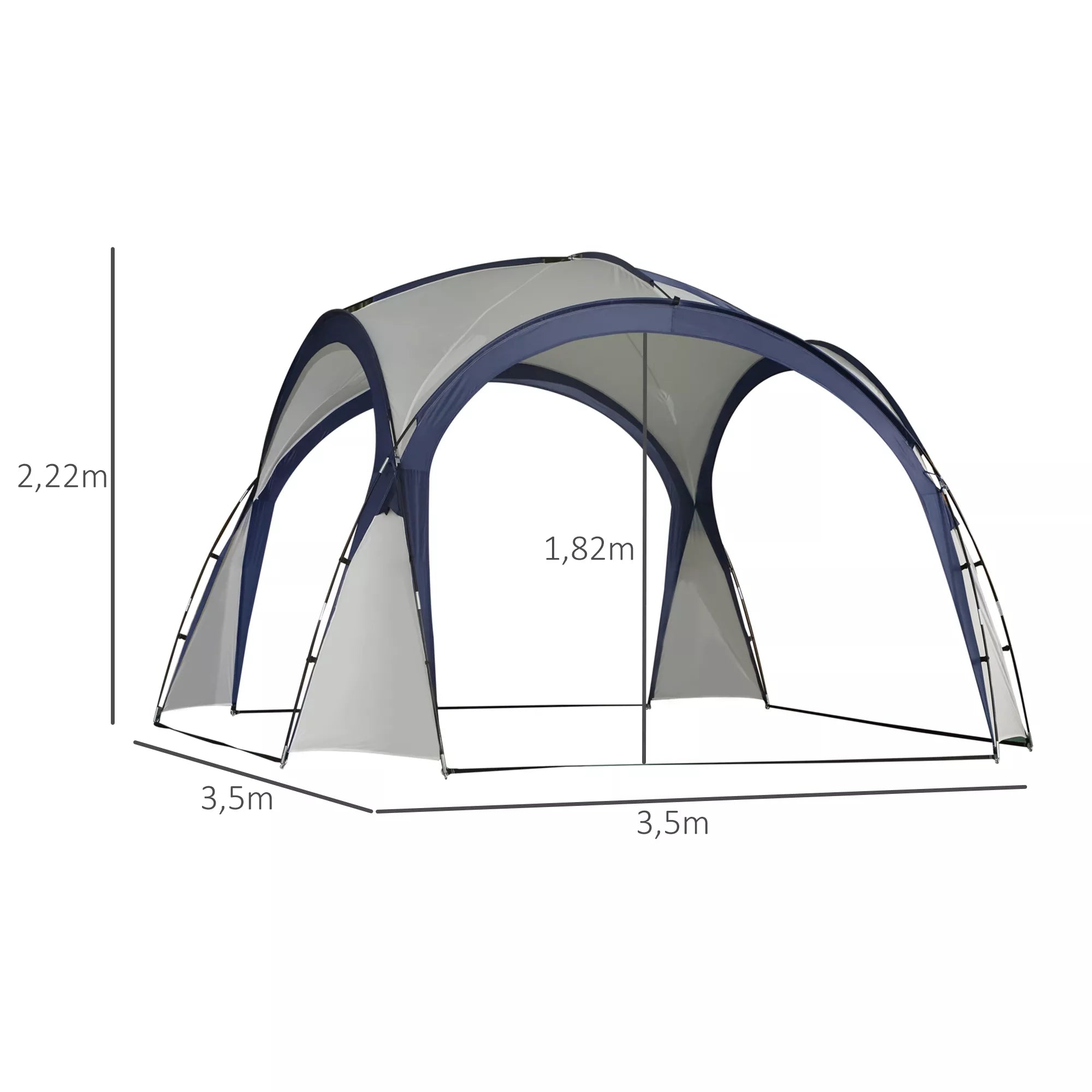 Kupolinė palapinė 6–8 asmenims, paviljonas, apsauga nuo saulės ir dulksnos, 3,5 x 3,5 x 2,22 m, kreminė balta spalva