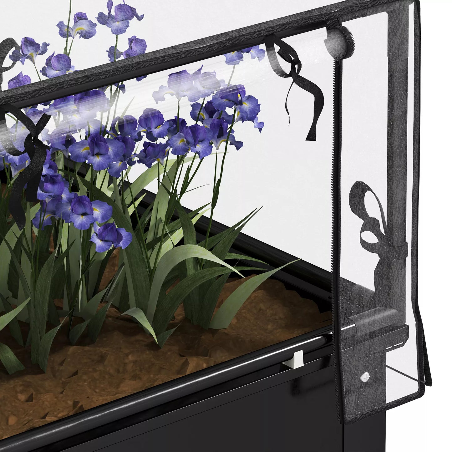 Aukštas lysvė su šiltnamio stogu, pakelta augalų dėžė su drenažo skylėmis, 60 x 60 x 120 cm, juoda