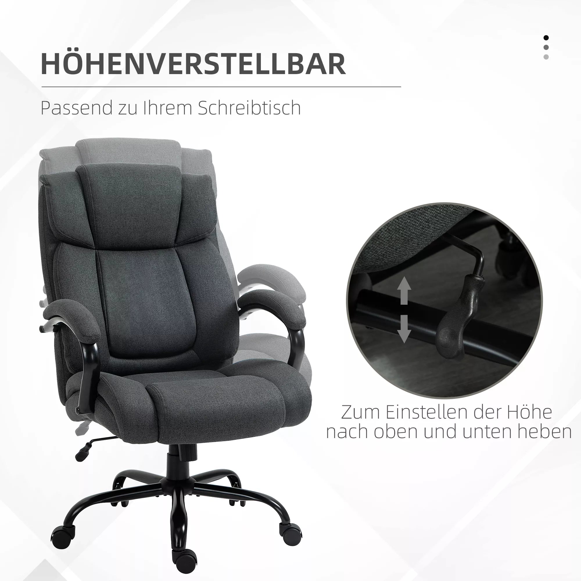 Biuro kėdė, Ergonomiška stalinė kėdė, Sukama kėdė su paminkštintu porankiu, iki 220 kg apkrovos, pilka