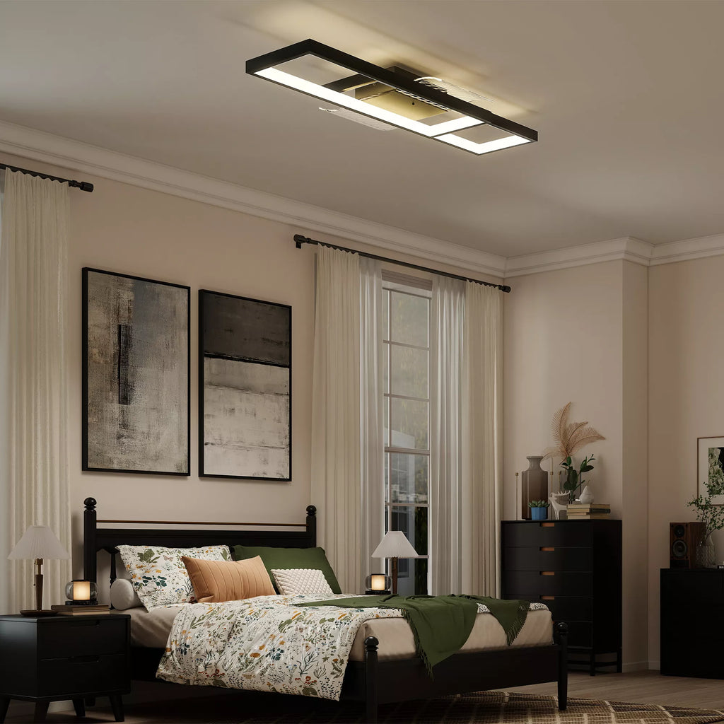 Lempos LED 43W 4600LM 3000-6000K reguliuojamas lubų šviestuvas Plokščias su nuotolinio valdymo pultu Sieninis jungiklis 70 x 30 x 7 cm Juodas