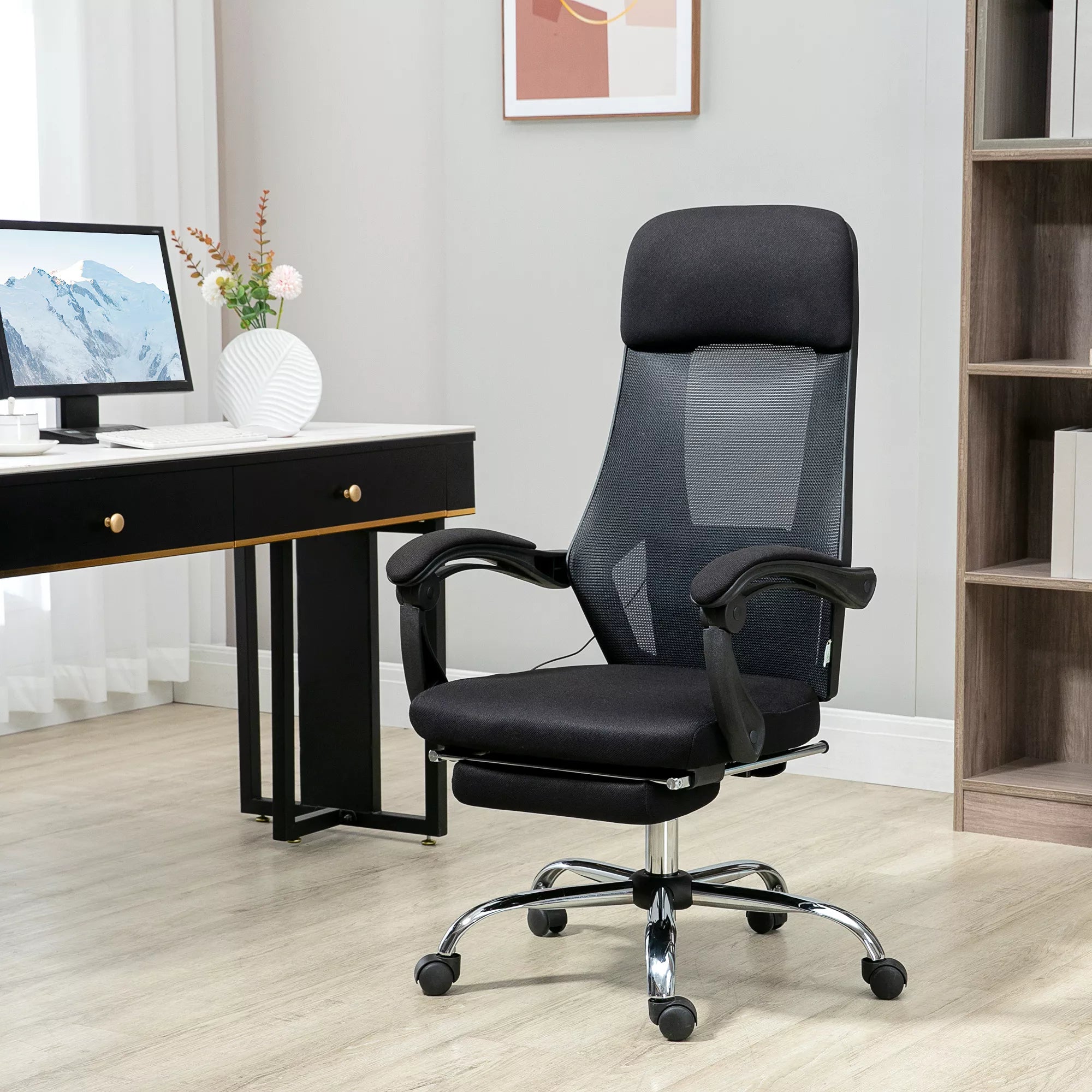 Vinsetto biuro kėdė su masažo funkcija, 2 vibracijos taškai, USB sąsaja, juoda