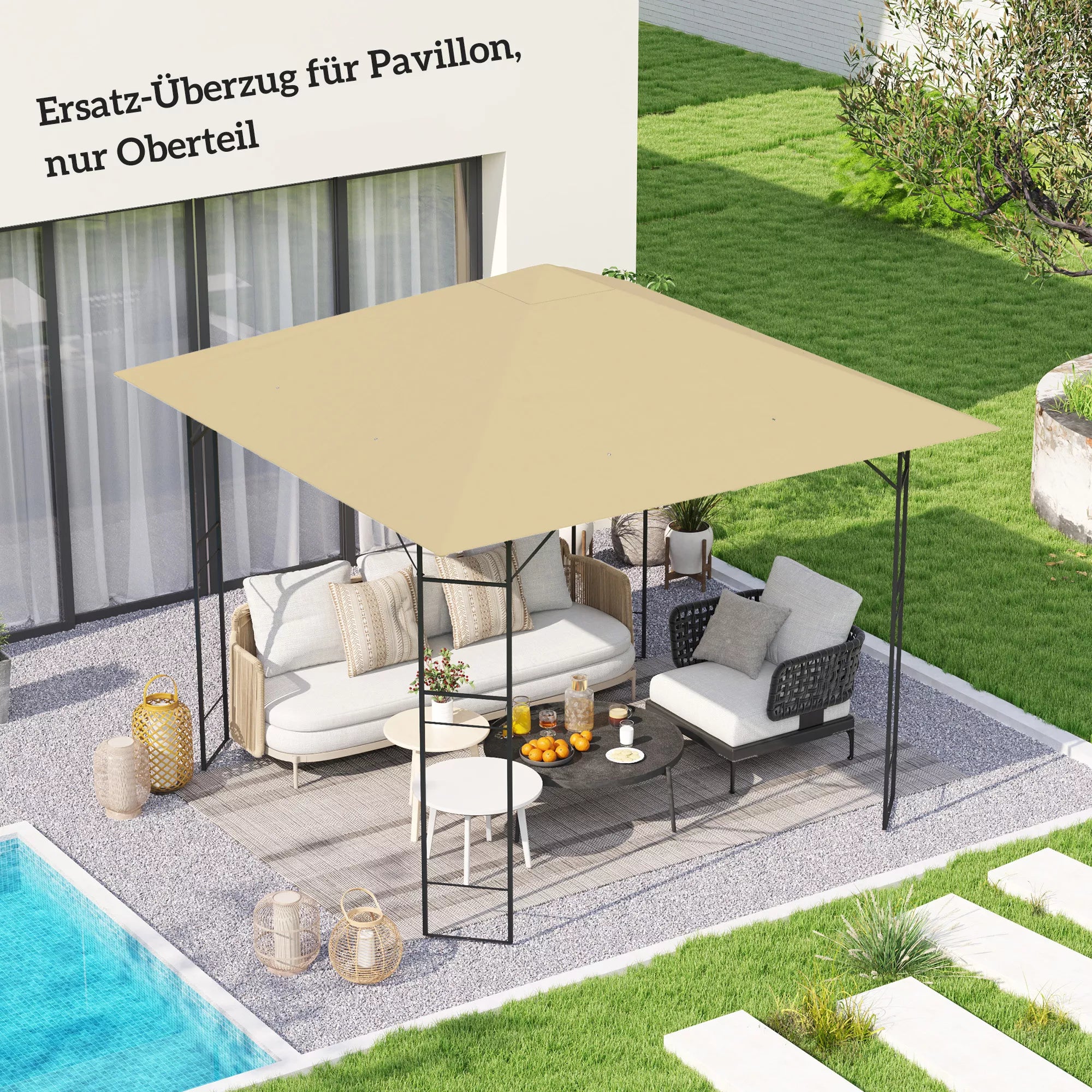 Pavilion 3 x 3 m vandeniui atsparus paviljono stogas UPF30+ Atsarginis apvalkalas iš Oksfordo audinio, 370 g/m², smėlio spalvos