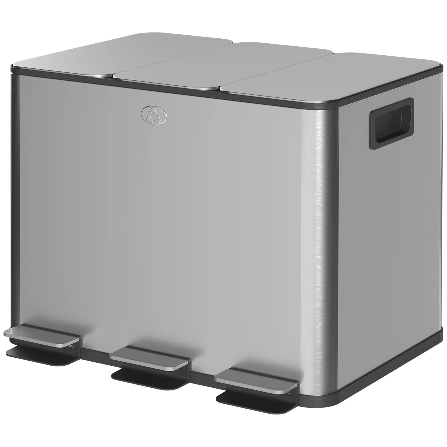 Šiukšliadėžė su 3 x 20 L skyriais, su kvapų neutralizavimo dangčiu, atspari pirštų atspaudams, su švelniu uždarymu, išimama, sidabrinė