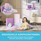 Infografika: rožiniai ir pilki minkšti blokai su individualaus konfigūravimo schema