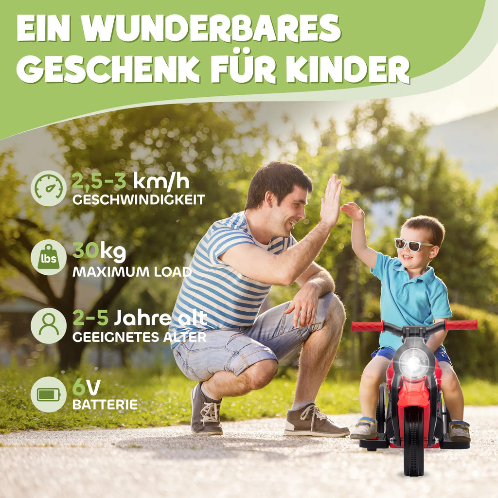 Vaikų elektrinis motociklas, 6 V vaikų motociklas su muzika, greitis 2,5–3 km/h, skirtas 2–5 metų vaikams