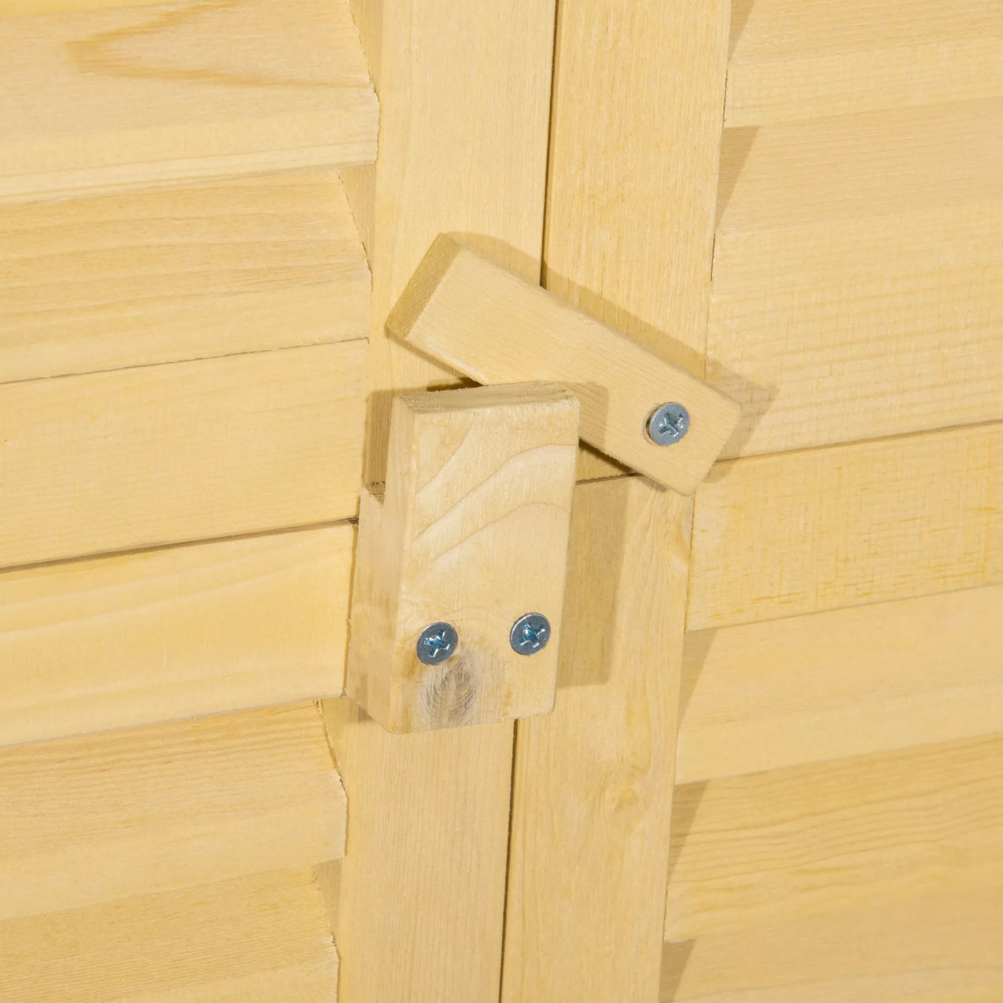 Medinė sodo spinta, įrankių namelis su asfalto stogu, lamelinėmis durimis, 4 skyriai, natūralaus medžio, 87 x 46,5 x 160 cm