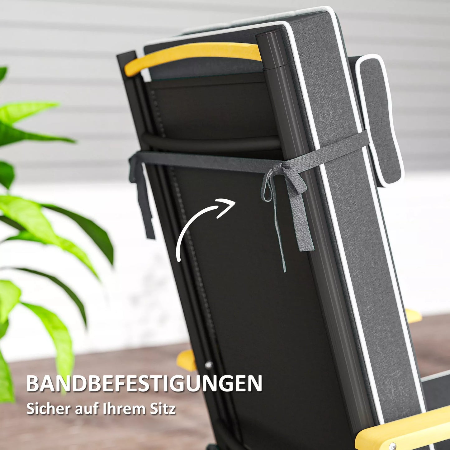 Sėdima pagalvėlė 120 x 47 x 9,5 cm atspari vandeniui, kėdės pagalvėlė su raišteliais, galvos atrama, UPF50+ Tamsiai pilka