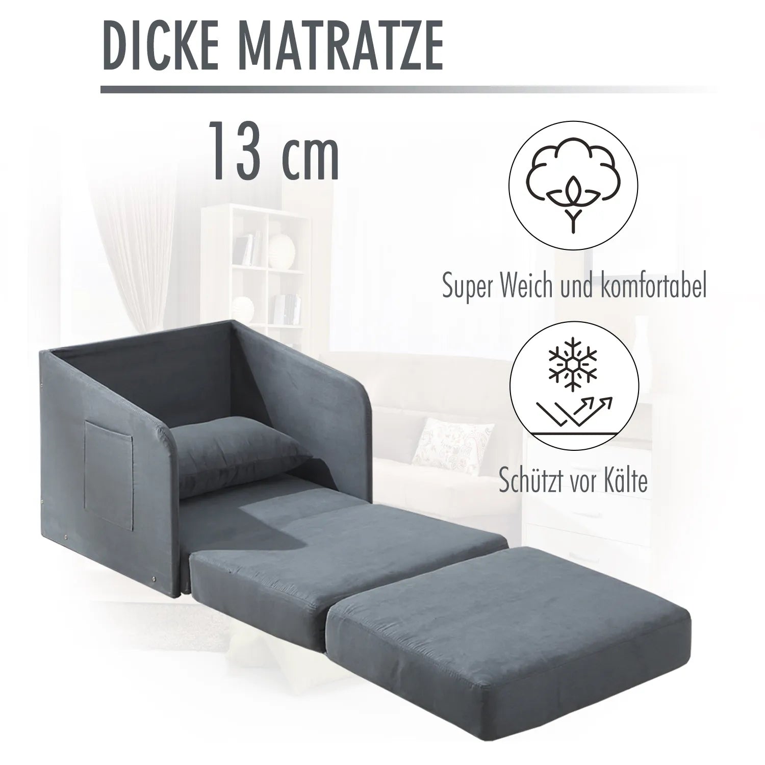 Miegamasis sofos Sofos lova Vienvietė sofa Skalbiama danga 2 šoninės kišenės Pagalvės Metalo Pilka 70 x 76 x 77 cm