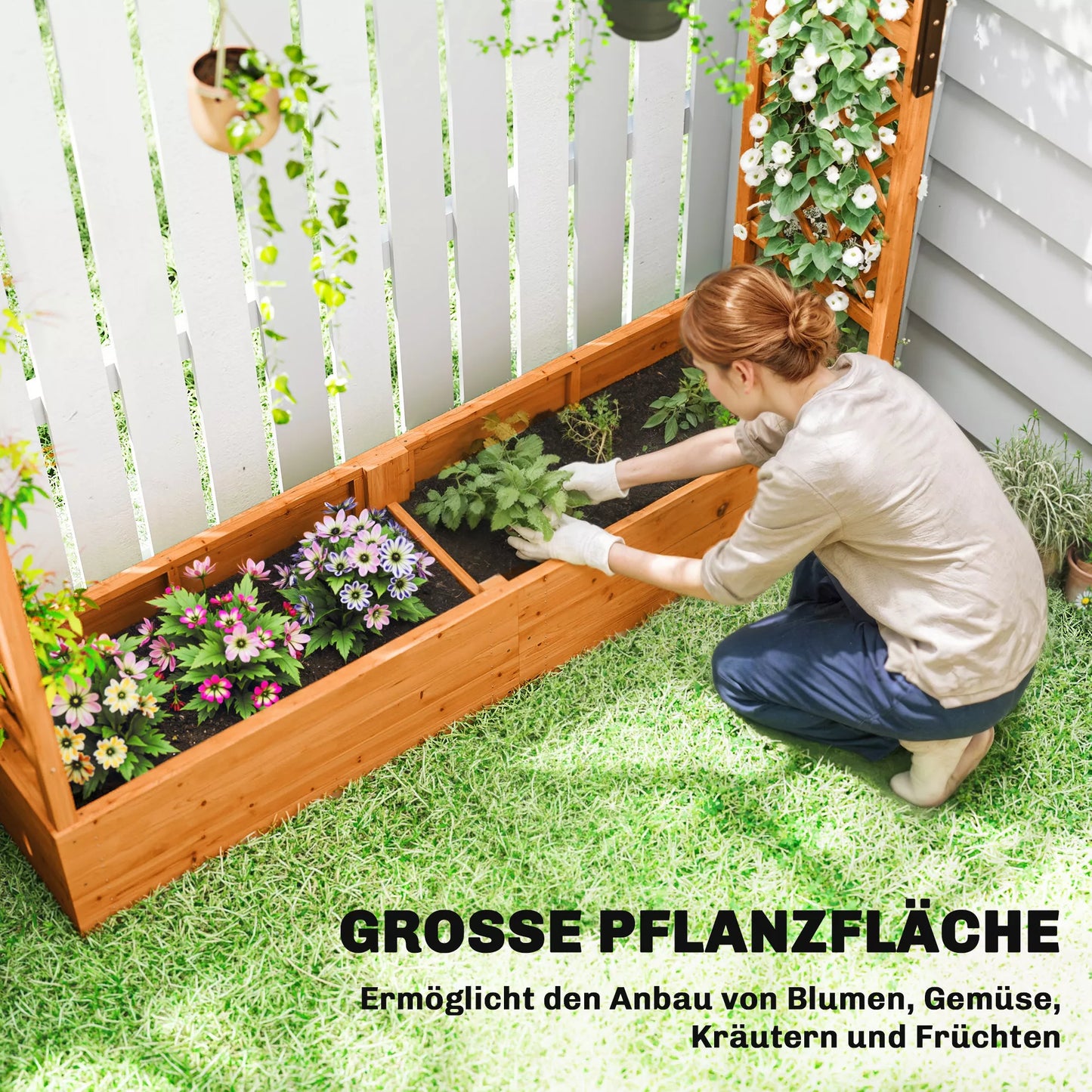 Aukštas lysvynas su tinkleliu ir stogu, skirtas gėlėms, vaisiams, daržovėms, žolelėms, 196 x 44 x 181 cm, medinis, oranžinis