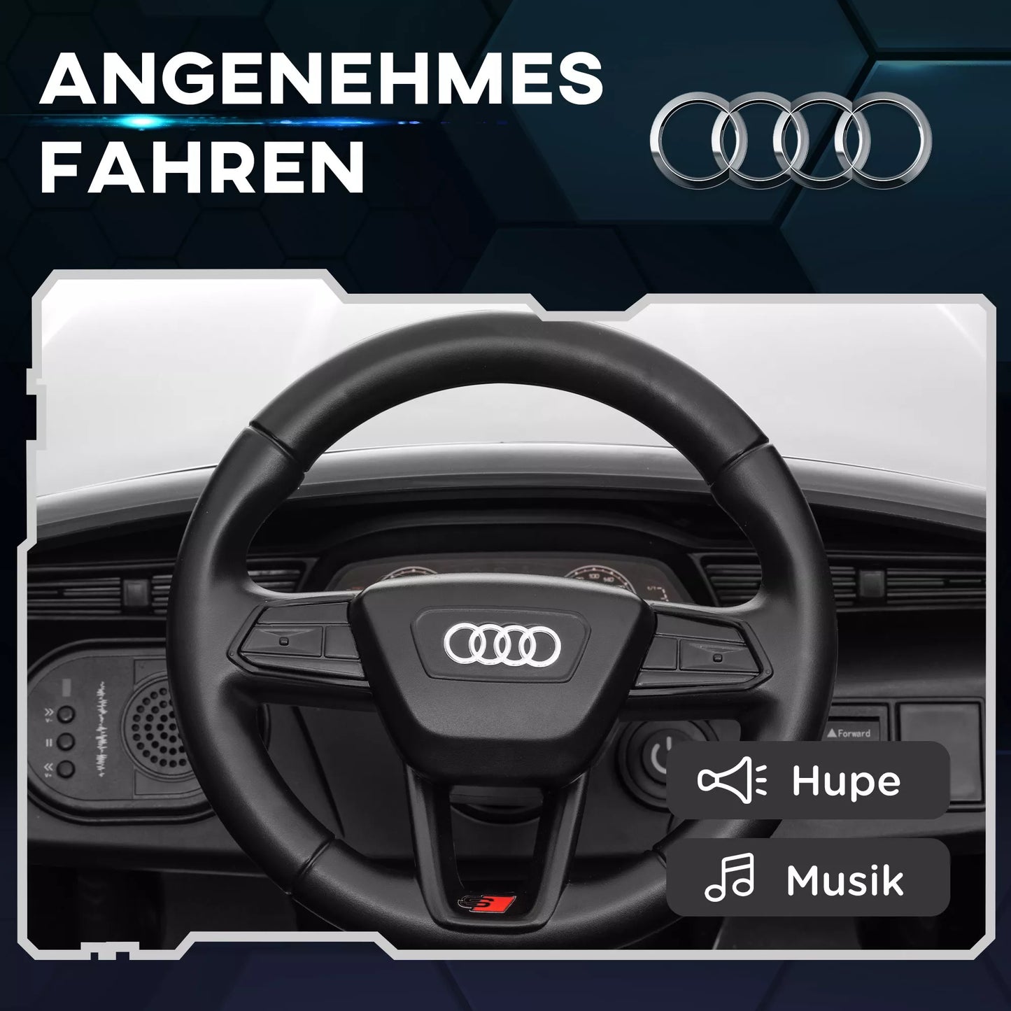 Elektrinis vaikiškas automobilis, 12V Audi Q8, 3-5 km/h, su nuotolinio valdymo pultu, žibintais, muzika, baltas