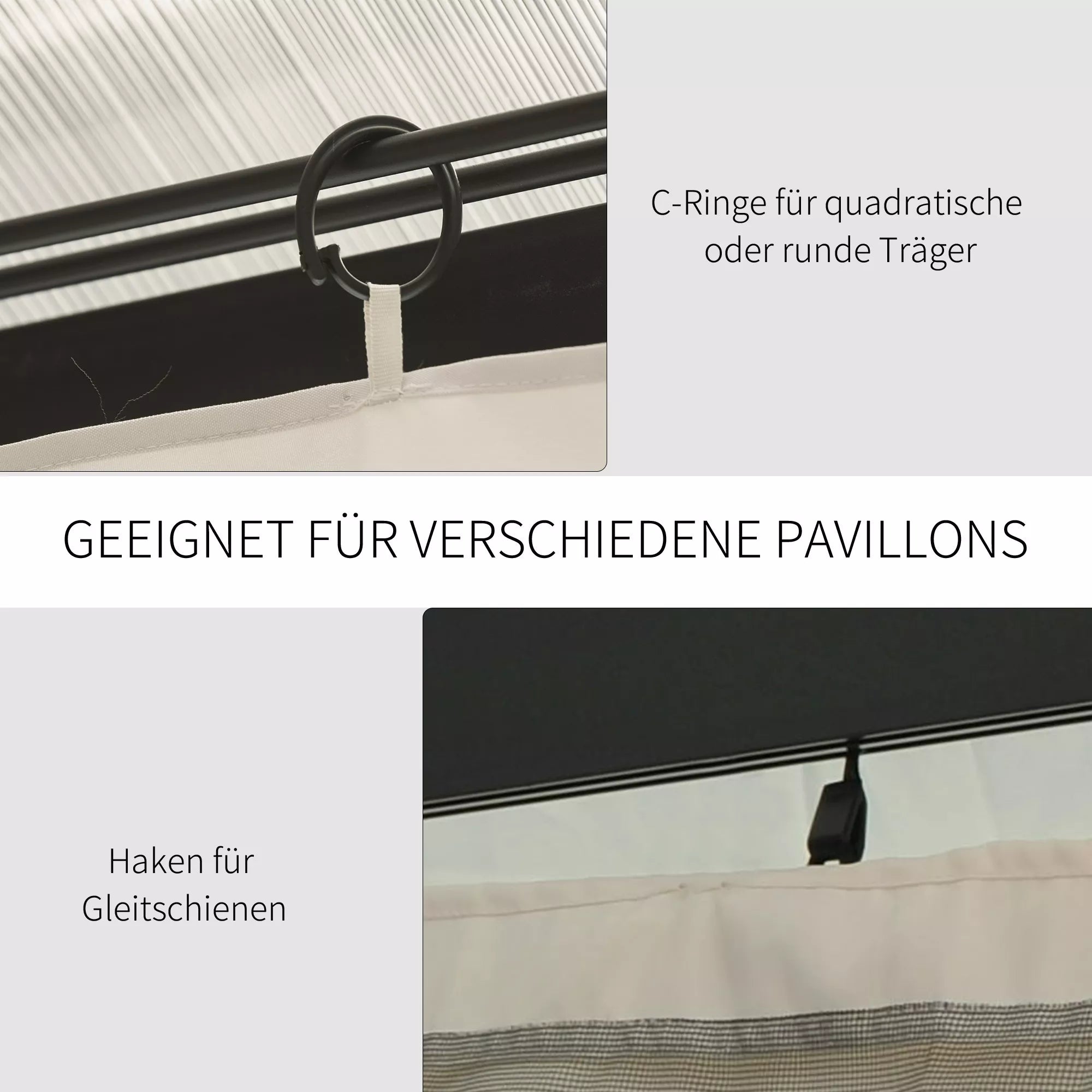 4 vnt. šoninių sienelių rinkinys 3x4 m paviljonui Šoninės dalys su kabliais 352 x 205 cm Neperšlampamos, tvirtos, atsparios žiemos sąlygoms Šoninės dalys Šoninės sienelės šventiniam palapinei Sodo paviljonui Smėlio spalvos