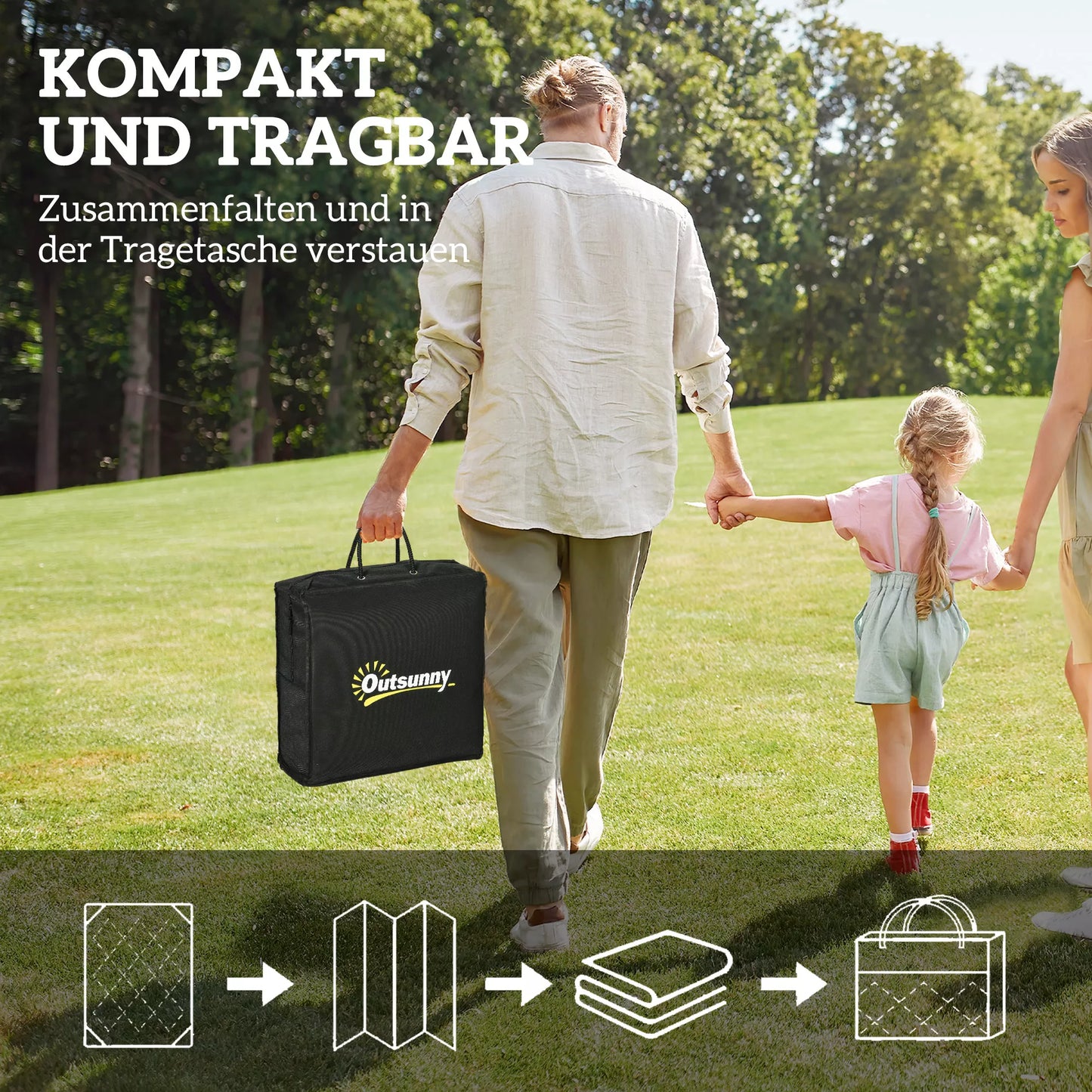 Tvirtas, atsparus oro sąlygoms lauko kilimas su nešiojimo krepšiu, sulankstomas, Boho stiliaus 182 x 274 cm, juodai baltas