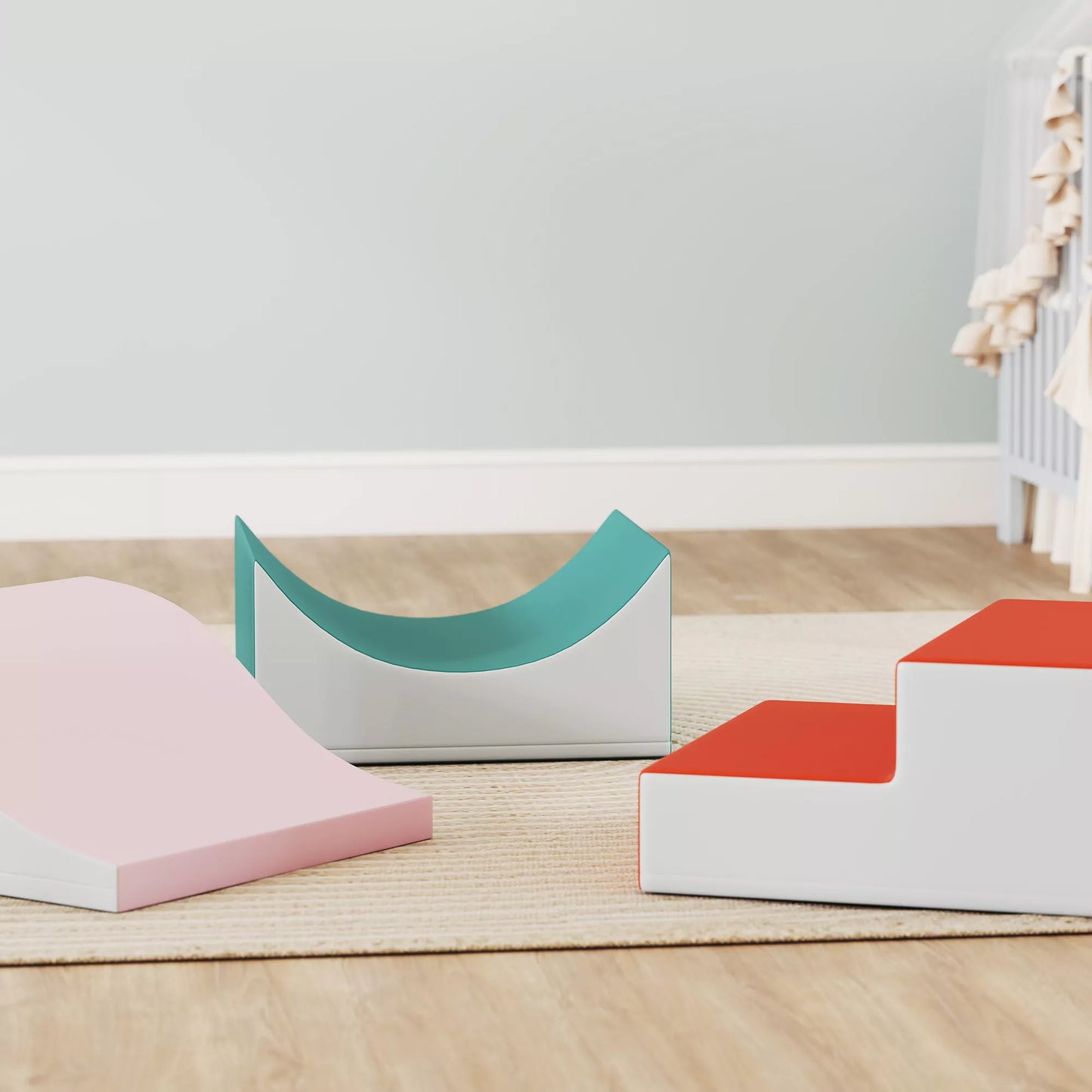 3 dalių laipioti ir ropinėti skirtas rinkinys mažiems vaikams, dirbtinė oda, putplastis, šviesiai pilkos spalvos