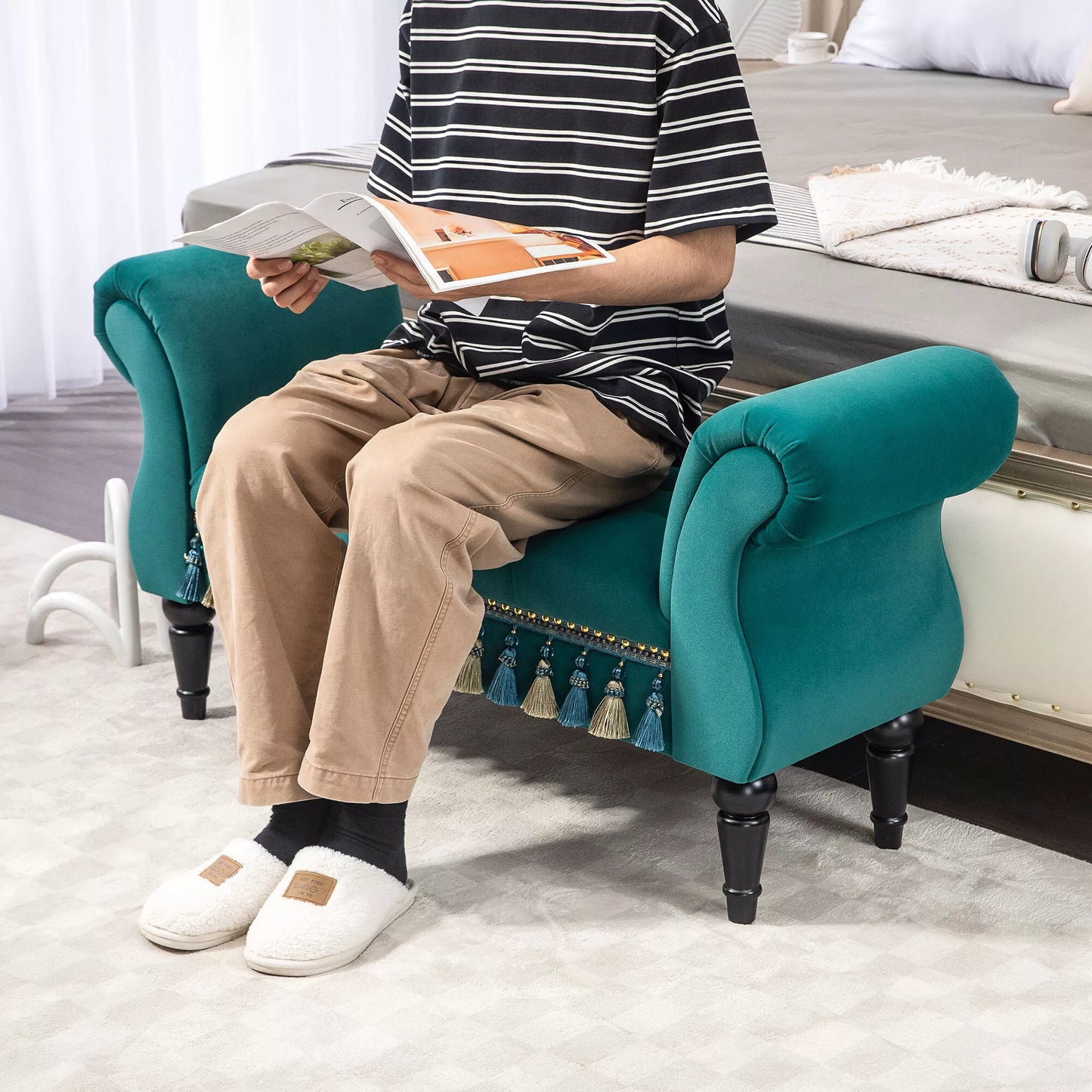 Minkštas suolas, vintažinio dizaino, iki 150 kg, 117x40x58 cm, žalias