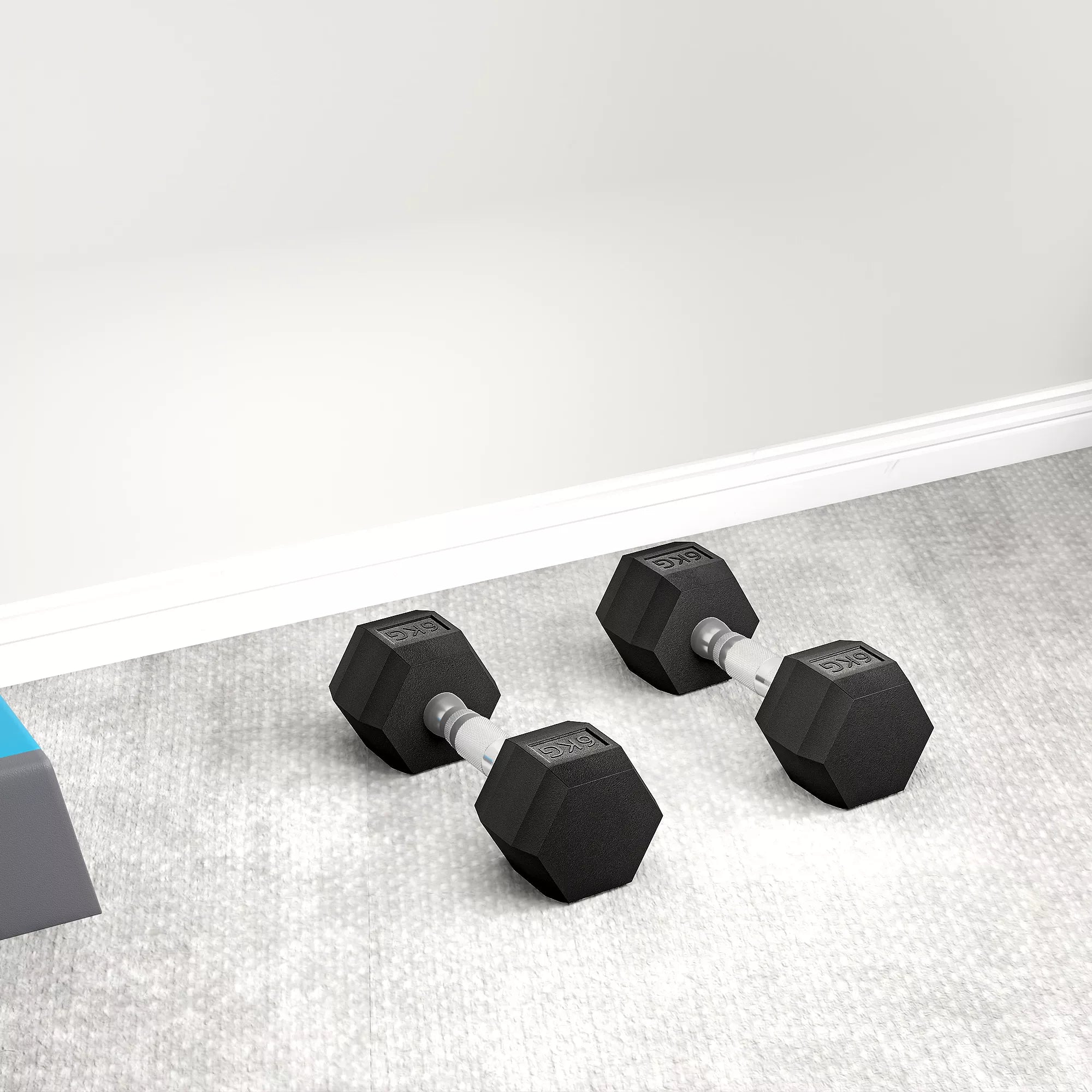Hexagon hanteliai, 2 vnt. rinkinys Hanteliai su raižytu rankenėle, ketaus hanteliai, 2 x 6 kg, hanteliai vyrams ir moterims, namams, sporto salėms, jėgos treniruotėms