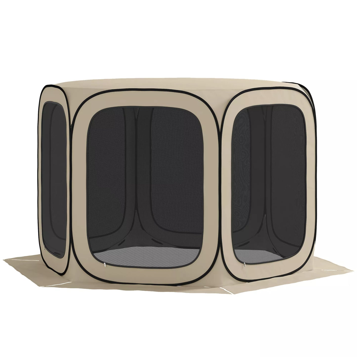 Automatinė kempingo palapinė, nešiojama, su UPF50+ apsauga, tinklelio šonais, plieninio rėmo, chaki spalvos