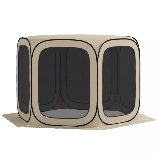 Automatinė kempingo palapinė, nešiojama, su UPF50+ apsauga, tinklelio šonais, plieninio rėmo, chaki spalvos