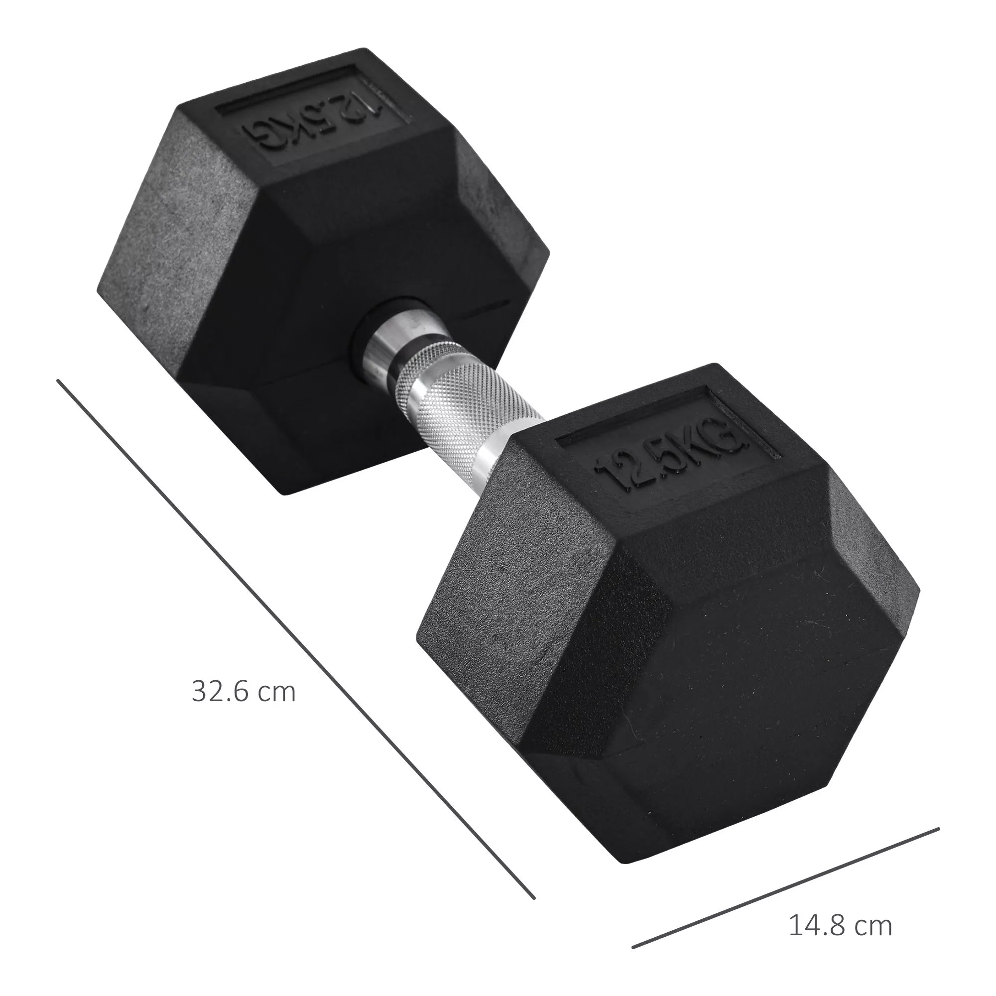 Hanteliai su raižytu rankenėle, ketaus hanteliai, 1 x 12,5 kg, hanteliai vyrams ir moterims, hanteliai namams, sporto salėms, jėgos treniruotėms