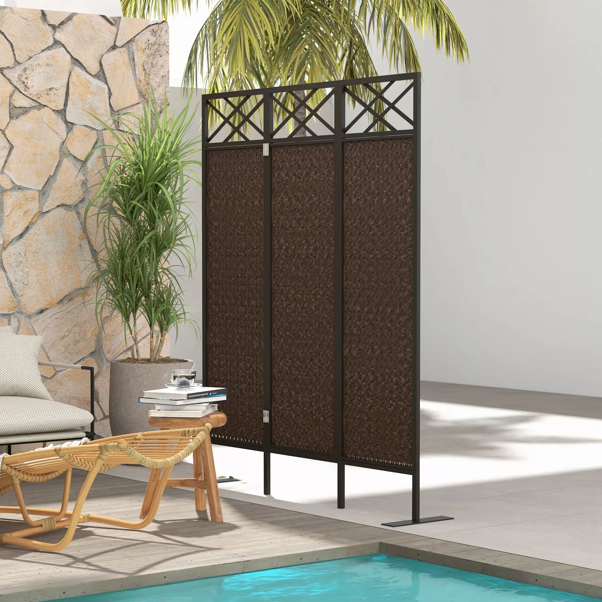 Kambario pertvara Paravant, vintage dizainas, 3 dalys, 148 cm x 33 cm x 181 cm, ruda + juoda