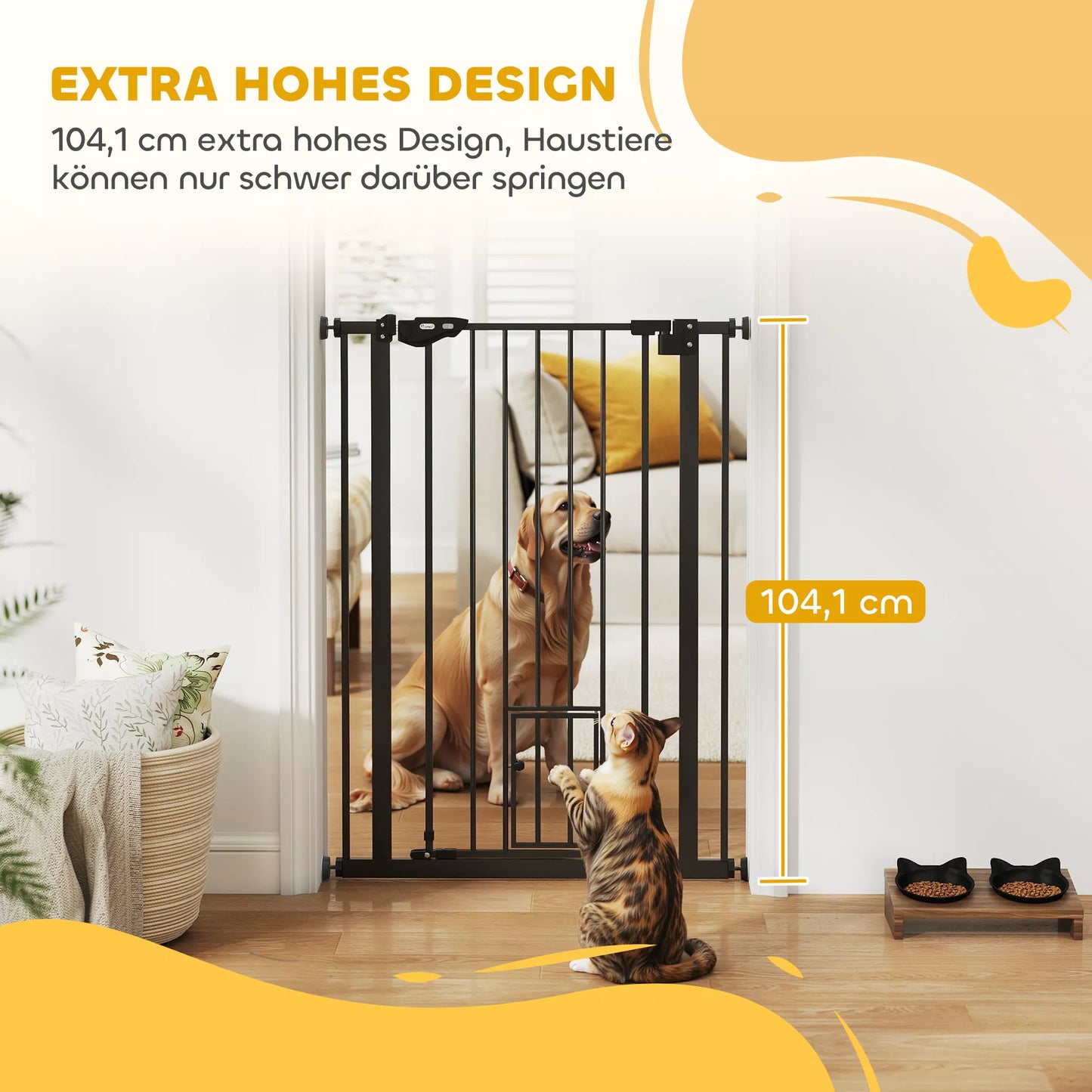 Šunų apsauginiai varteliai, dvigubas užraktas, savaime užsidarančios durys, 104 cm aukščio, plieniniai, juodi