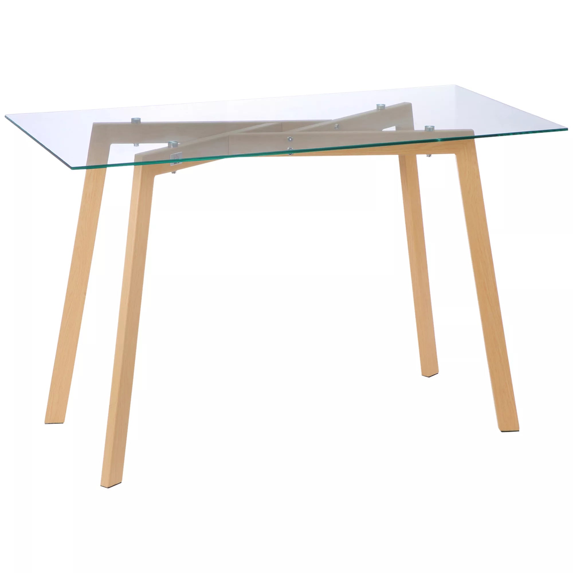 Valgomojo stalas 4 asmenims, stiklinis stalviršis, plieninis rėmas, medžio imitacija, 120L x 60B x 76H cm