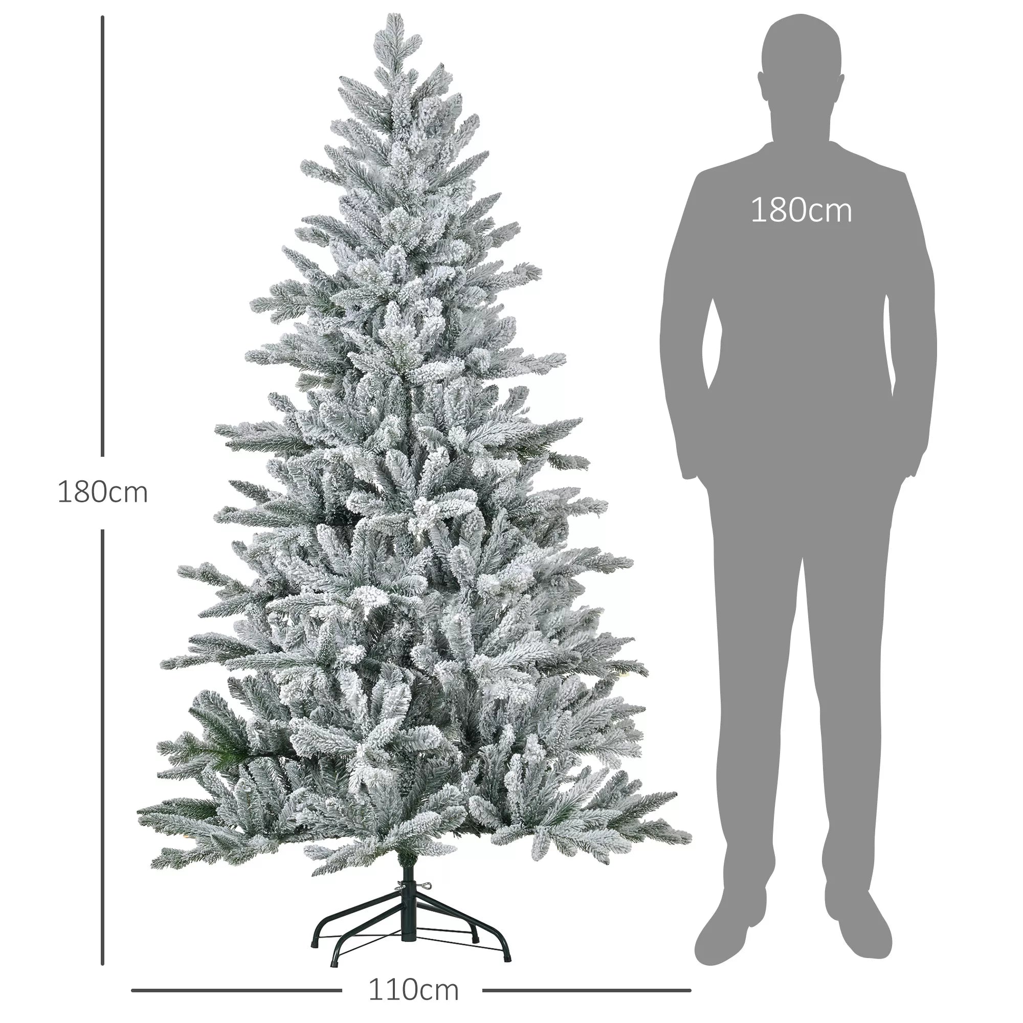 Kalėdų eglutė 180 cm, sniego padengta, ugniai atspari, su metaliniu pagrindu, lankstūs spygliai, žalia