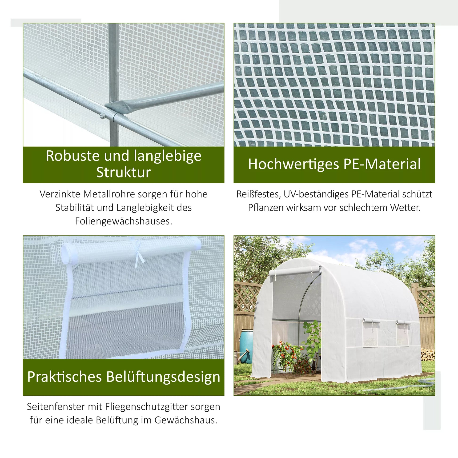 Šiltnamis 245x200x200 cm Plėvelinis šiltnamis Pomidorų šiltnamis su durimis, langais, cinkuoto plieno plėveliniu tuneliu, augalų tuneliu, šiltnamiu su žemės tvirtinimo virvėmis, sodo tuneliu, baltas