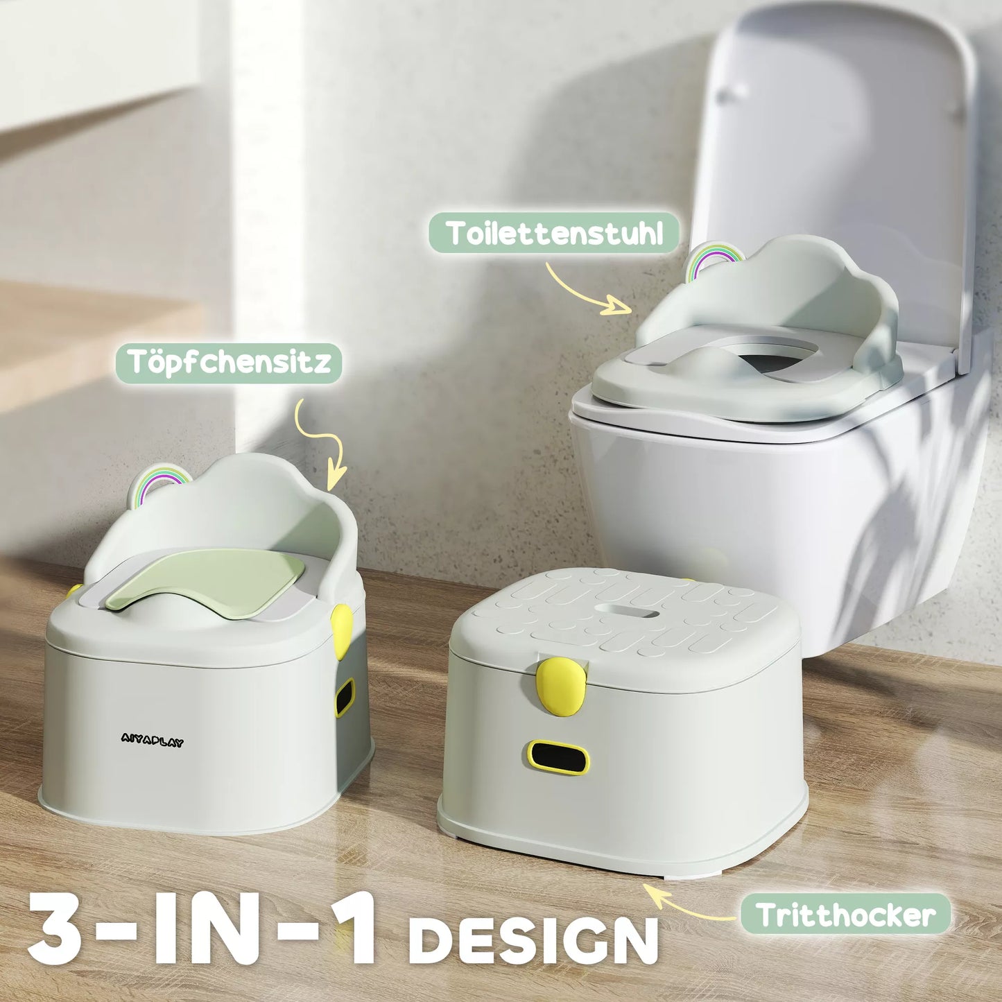 Vaikiškas puodukas, 3-in-1, nuimamas priedas, dirbtinės odos sėdynės paminkštinimas, maks. 50 kg, Pilka