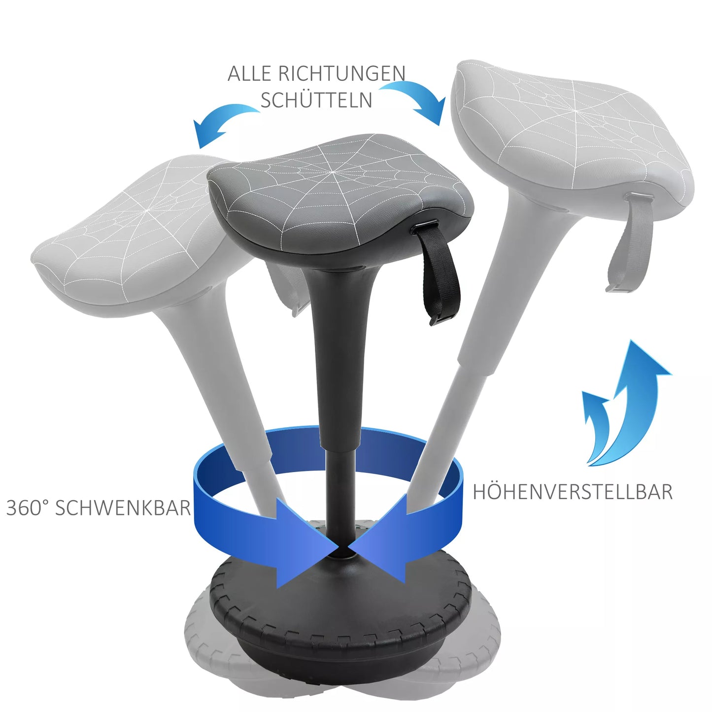 Biuro taburetė su pasukimo funkcija, ergonomiška kėdutė, reguliuojamas aukštis 65,5-83,5 cm, 120° pakreipiama, pilka
