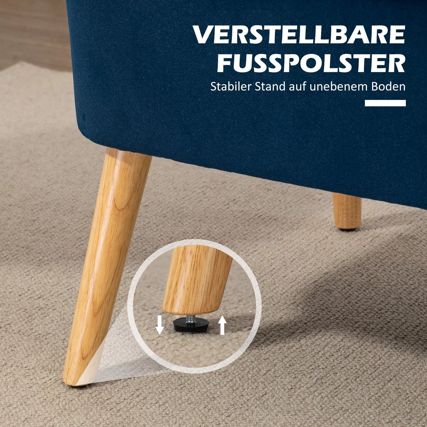 Sofos Retrodesign 2-vietė sofa, medinės kojos, 117 cm x 56,5 cm x 77 cm, mėlyna