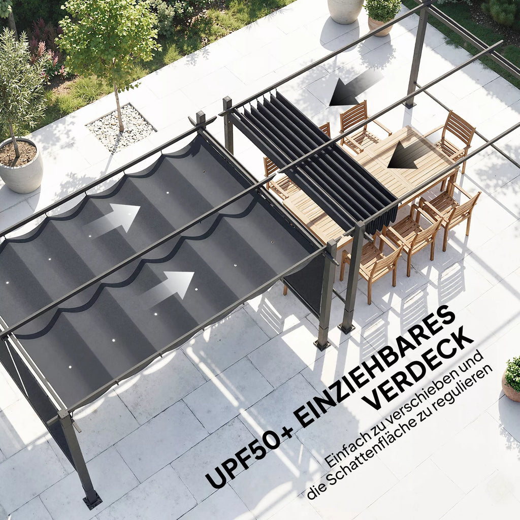 Terasos pergola su ištraukiamu stogu – 392 × 297 × 225 cm, tamsiai pilka