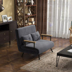 Tamsiai pilka sofa-lova kambaryje
