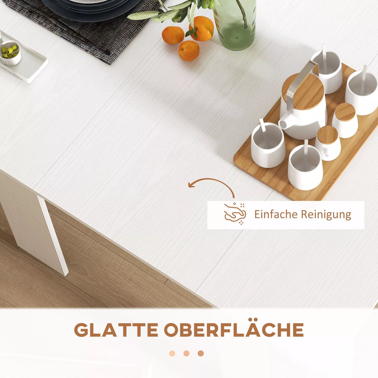 Valgomojo stalas, sulankstomas stalas, prailginamas virtuvės stalas, valgomojo baldų stalas, medžio drožlių plokštė, 60-180 x 85 x 75 cm, baltas