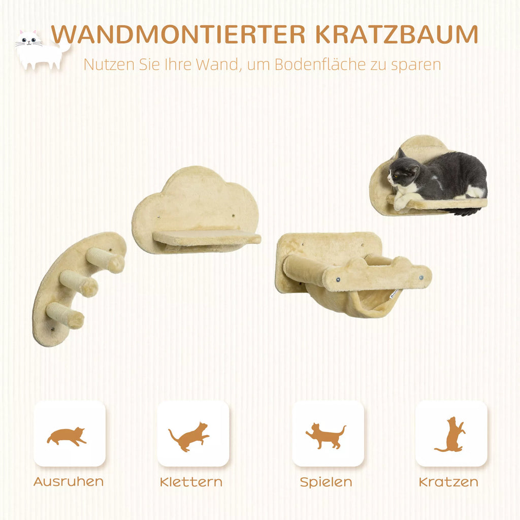 Katės laipynė su hamaku ir kopėtėlėmis, 4 dalių rinkinys, smėlio spalvos
