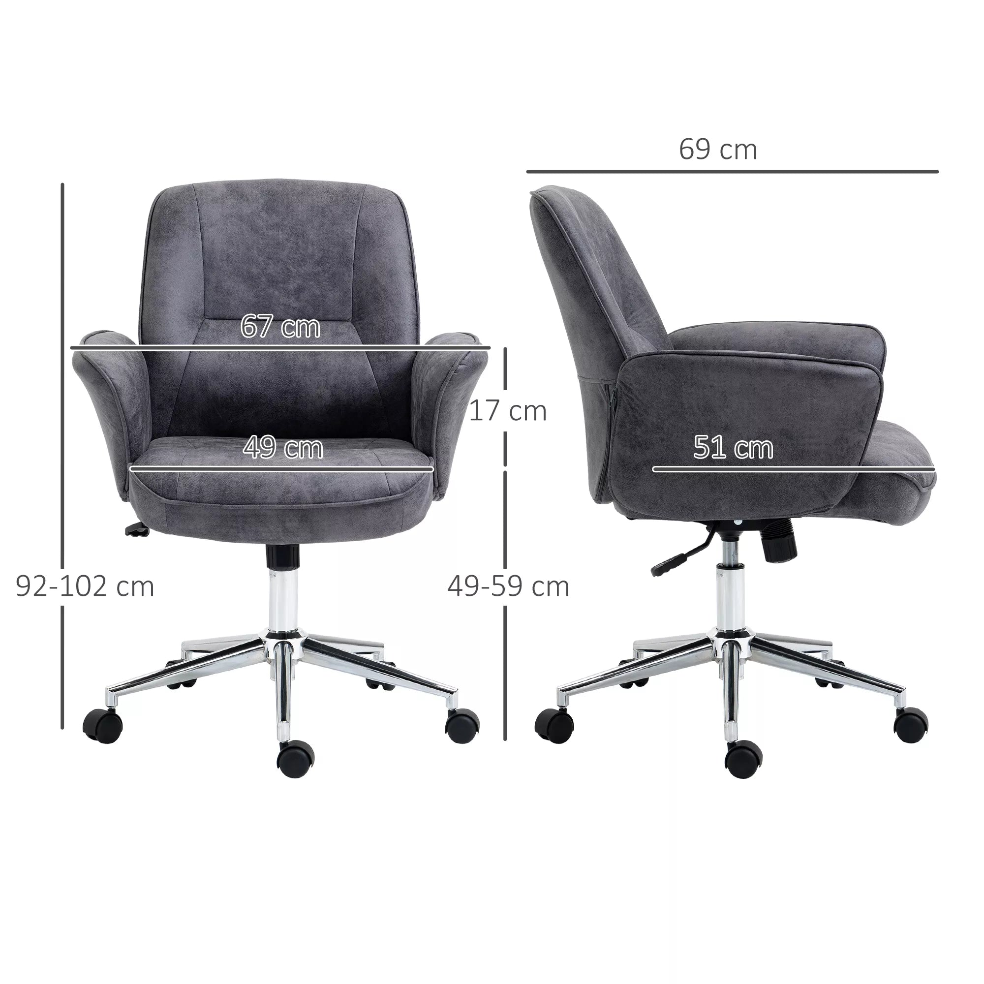 Biuro kėdės matmenų schema: plotis 67 cm, aukštis 92-102 cm