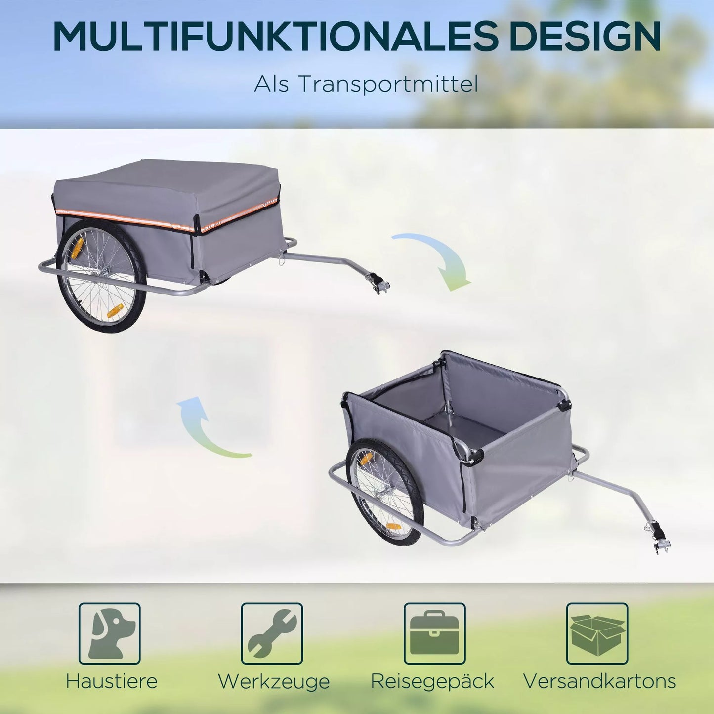 Sulankstoma dviračio priekaba, krovininė priekaba su jungtimi, transportavimo vežimėlis iki 40 kg, transporto priekaba, rankinis vežimėlis 140 x 88 x 60 cm