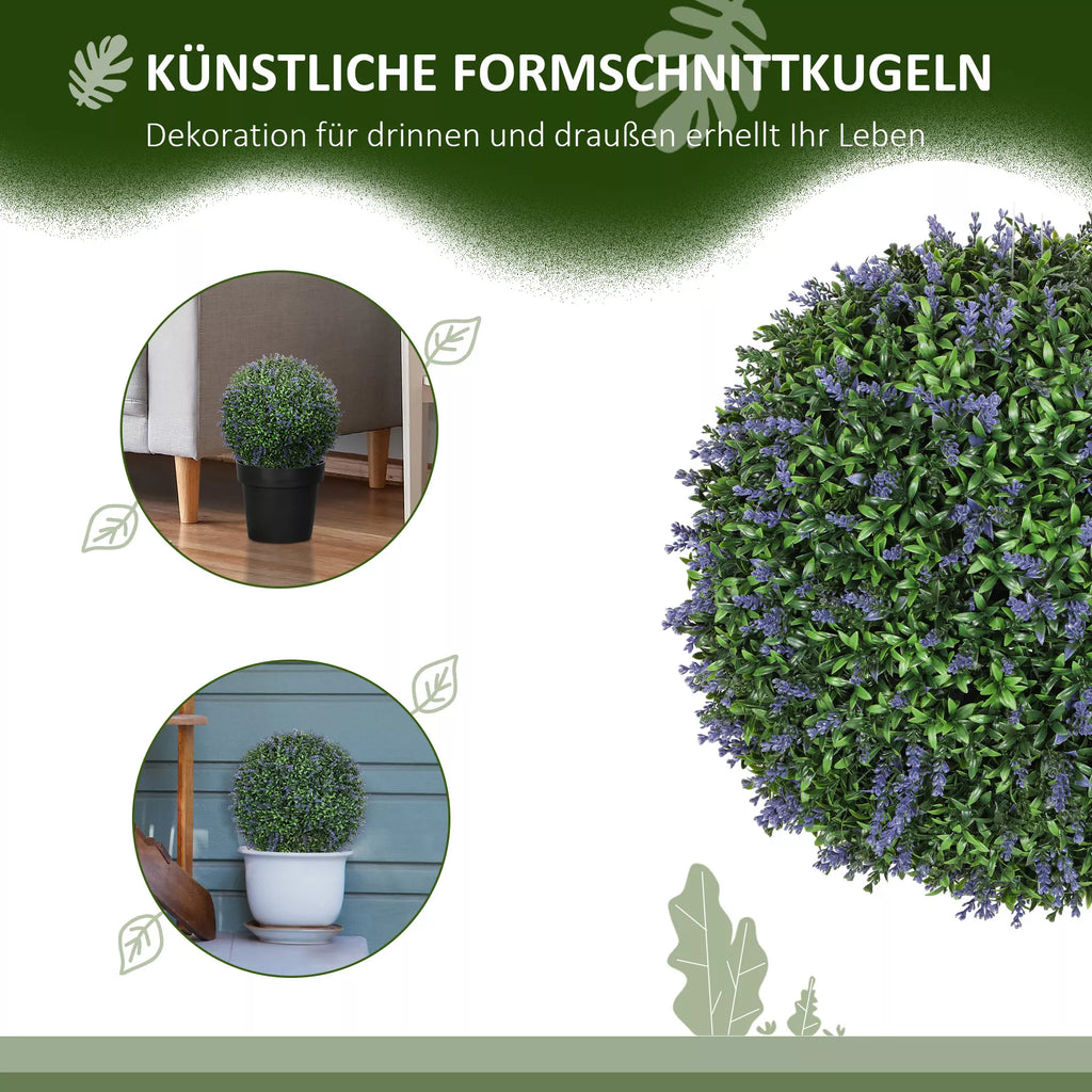 2 vnt. dirbtinių augalų rinkinys, rutulio formos, atsparūs UV spinduliams, dirbtiniai augalai, skirti naudoti viduje ir lauke, 42 cm, žali + violetiniai