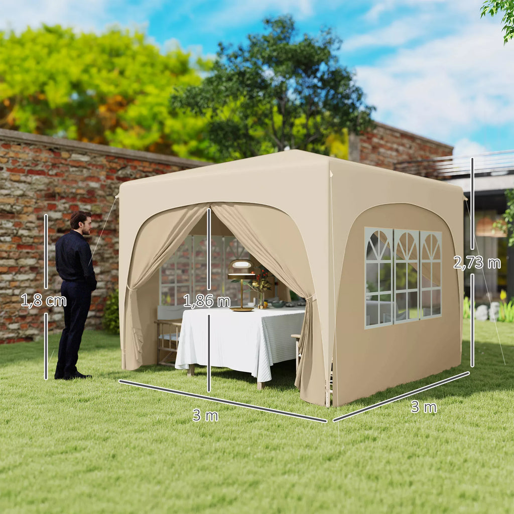 3 x 3 m Paviljonas, išskleidžiamas sodo palapinė su šoniniais sienelėmis ir nešiojimo krepšiu, UPF50+, reguliuojamas aukštis, smėlio