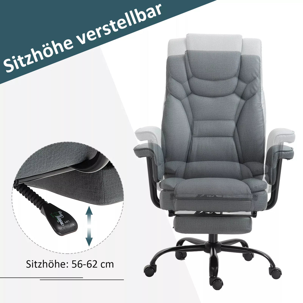 Biuro kėdė Ergonomiška vadovo kėdė 360° pasukama Kompiuterio kėdė su reguliuojamu aukščiu, galvos atrama ir paminkštintomis porankėmis su kojų atrama Dirbtinė oda 68 x 80 x 120–126 cm