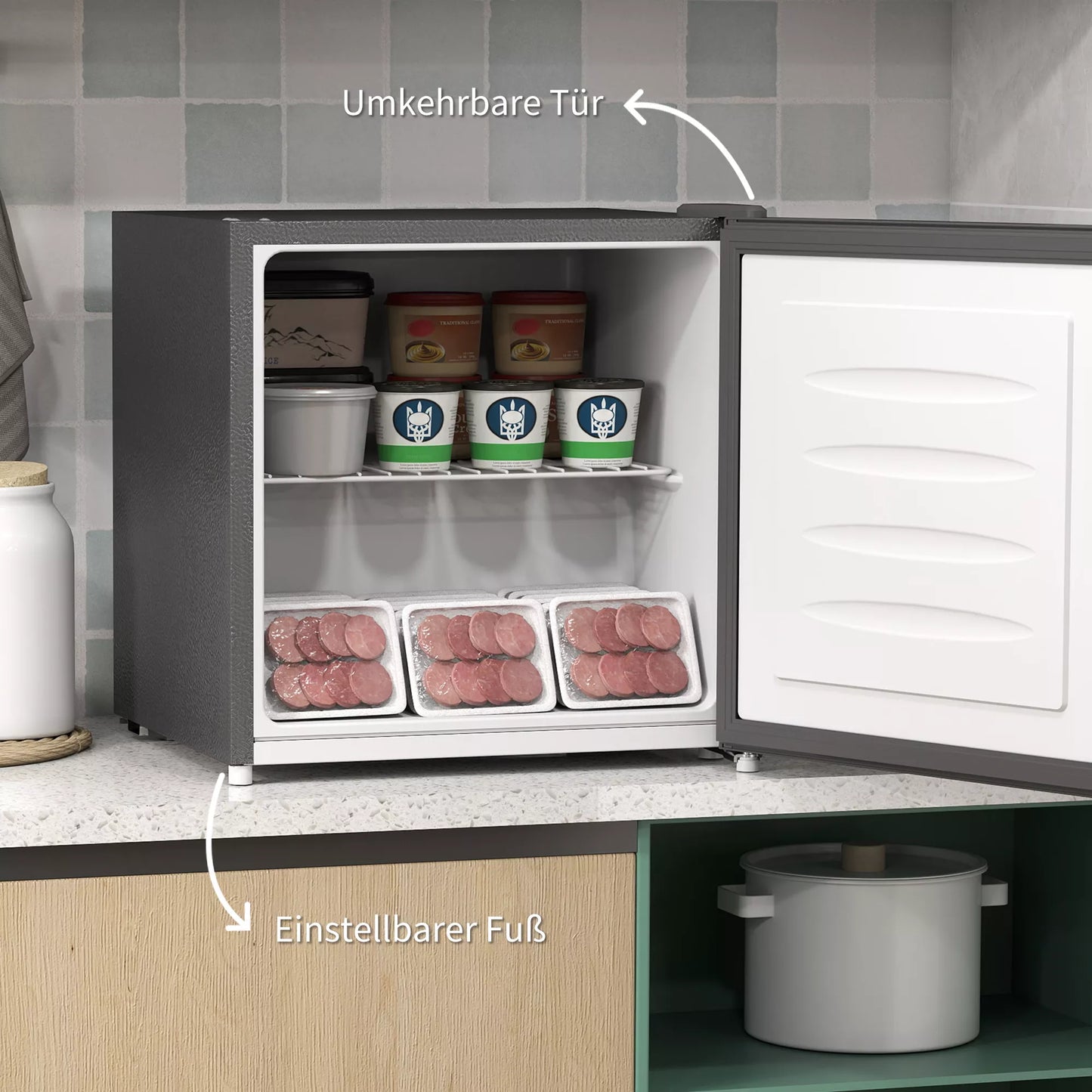 Mini šaldiklis 35 l Elektrinis laisvai pastatomas šaldiklis 161 W Mini šaldiklis 47 x 44,2 x 48,8 cm Pilkos spalvos