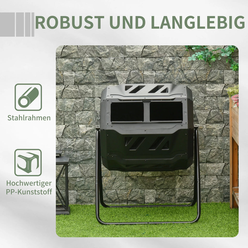 Kompostavimo konteineris su 2 konteineriais, 160 l talpa, sukamas, 71 cm x 65 cm x 96 cm, juodas